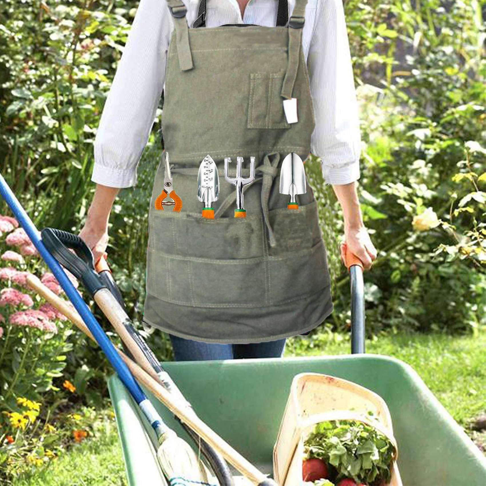 4X Tablier en Toile d'artiste avec Poches Tablier de Peinture Peintre RéGlable Sangle de Cou de Taille Jardinage Tabliers CiréS pour Femmes Adultes