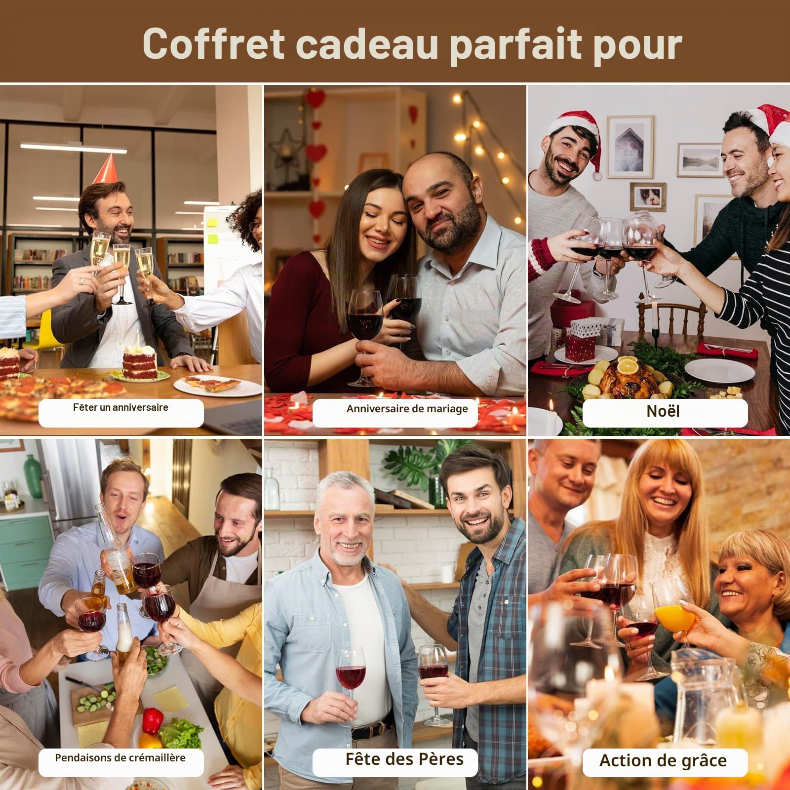 Tire Bouchon, 8 Pièces Ouvre Bouteille de Vin avec Boite Cadeau, Ensembles d'accessoires pour Vin avec Coupe-Capsule, Ouvre-Lapin, Anneaux Anti-Goutte, Bouchon et Verseur Vin, Vis sans Fin