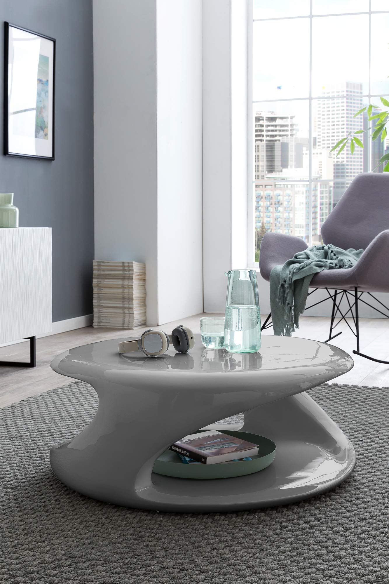 SalesFever Stylish Izan Coffee Table | High Gloss Grey | Round