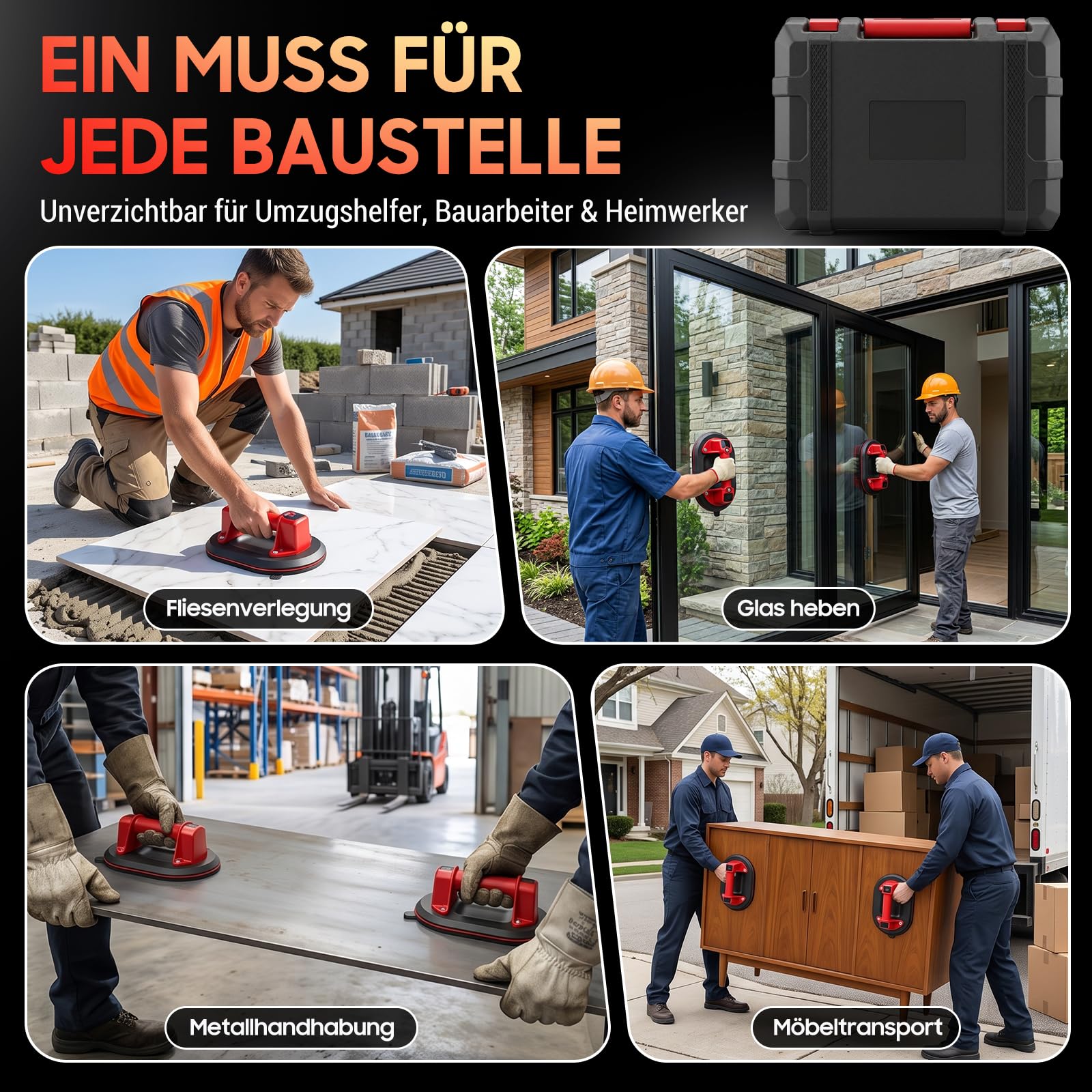 Akku Saugheber, 300KG Vakuum Plattenheber mit LCD-Display