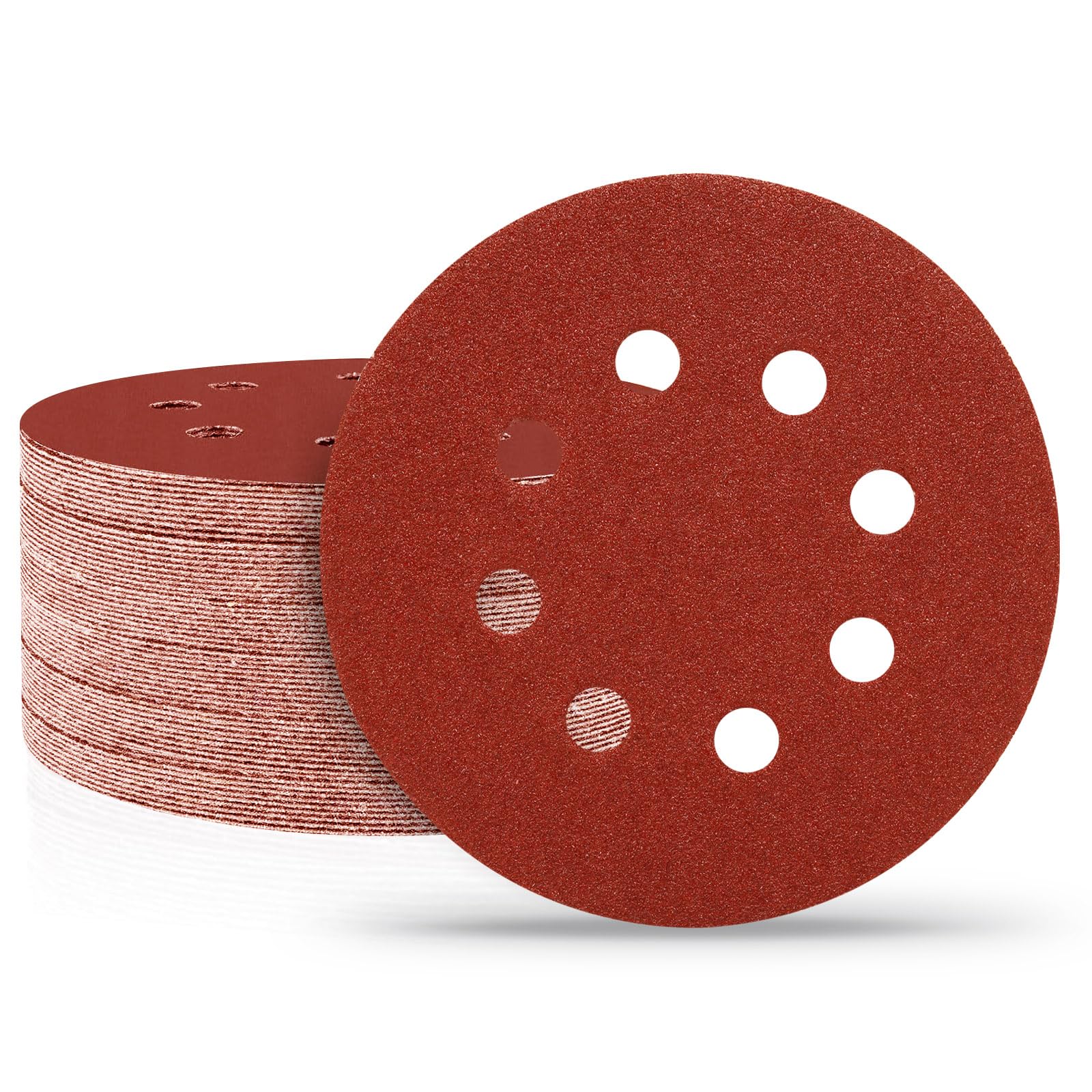 Huopueit 120 PCS 5 Inch Sanding Discs 80 Grit, 8 Hole Aluminum Oxide Hook and Loop Round Sandpaper for Random Orbital Sander