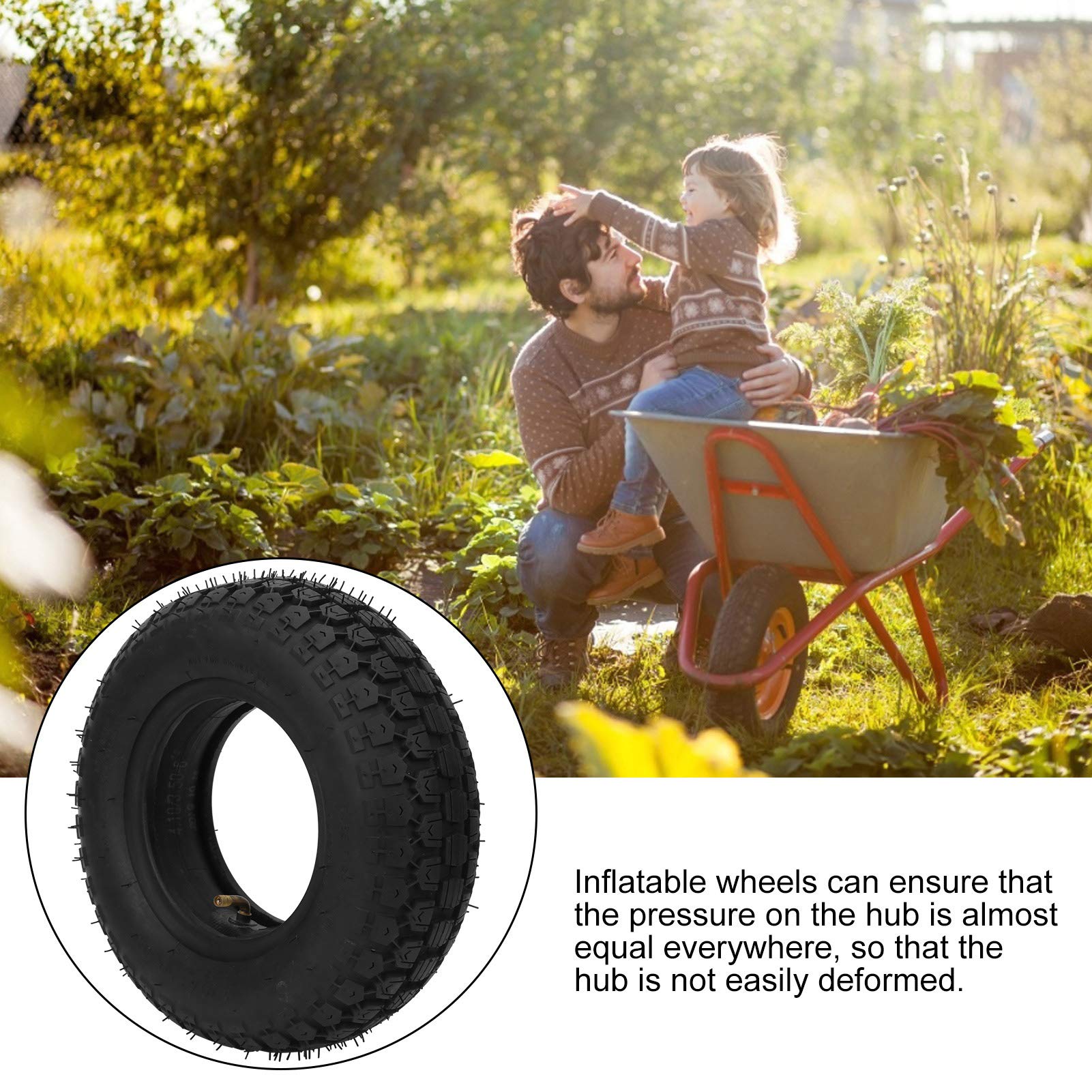 Neumático de Caucho, 2 Piezas 4,10/3,50-6 Neumáticos Y Tubos, Efecto de Absorción de Impactos Neumático de Cortacésped de Agarre Fuerte, para Carros, Carretillas, Remolques de Jardín, Carros