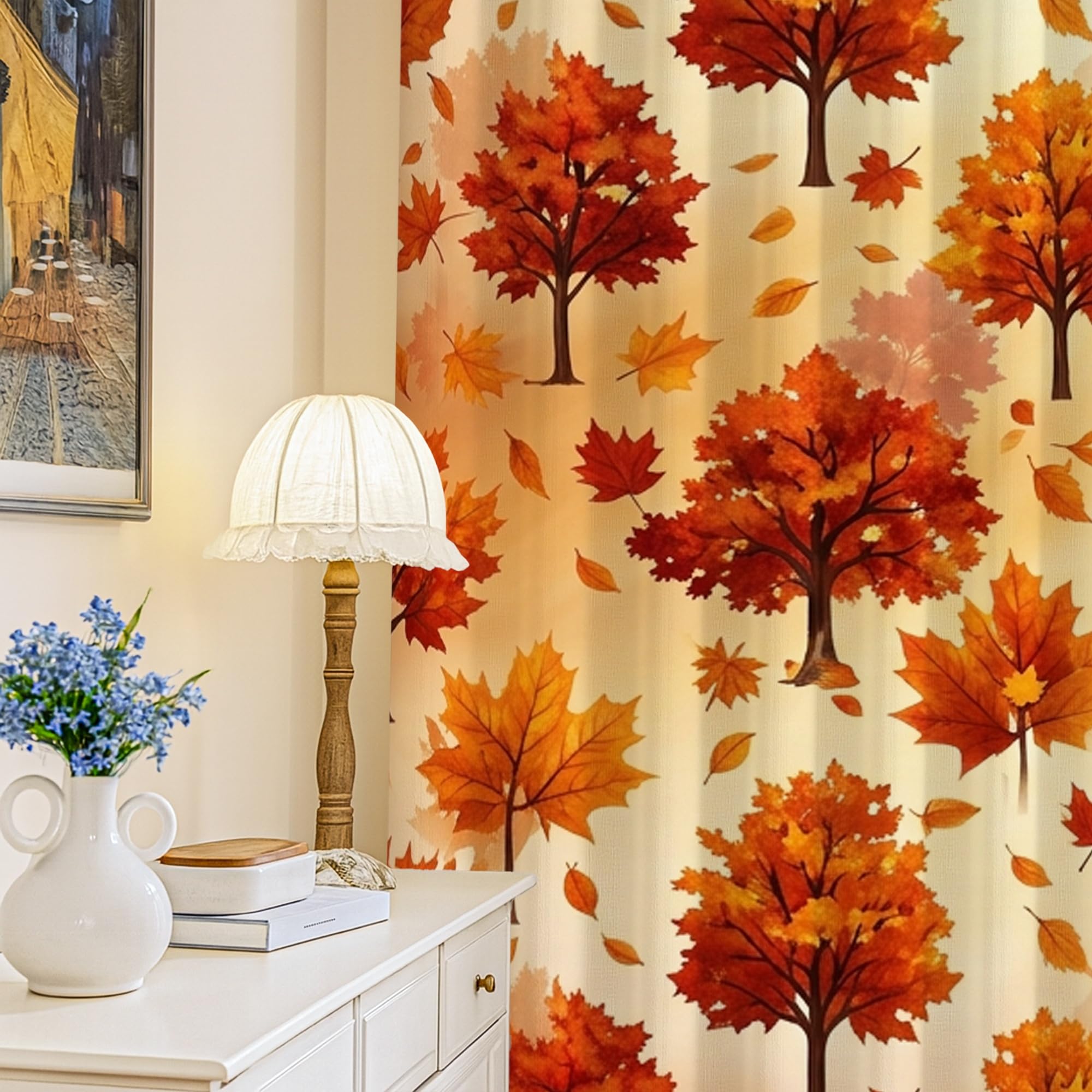 Rideaux occultants arbre orange 132x241 cm pour chambre