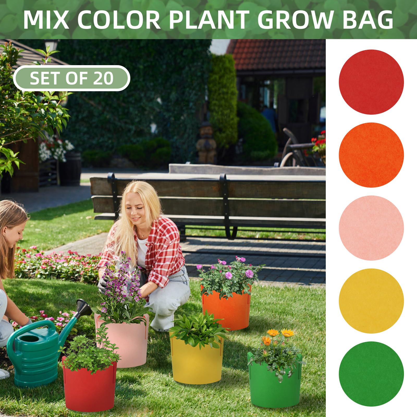 Lot de 20 sacs de culture colorés de 20 gallons avec poignées, sacs de culture en tissu non tissé pour légumes, fruits, fleurs, herbes, tomates, pommes de terre (20 gallons)
