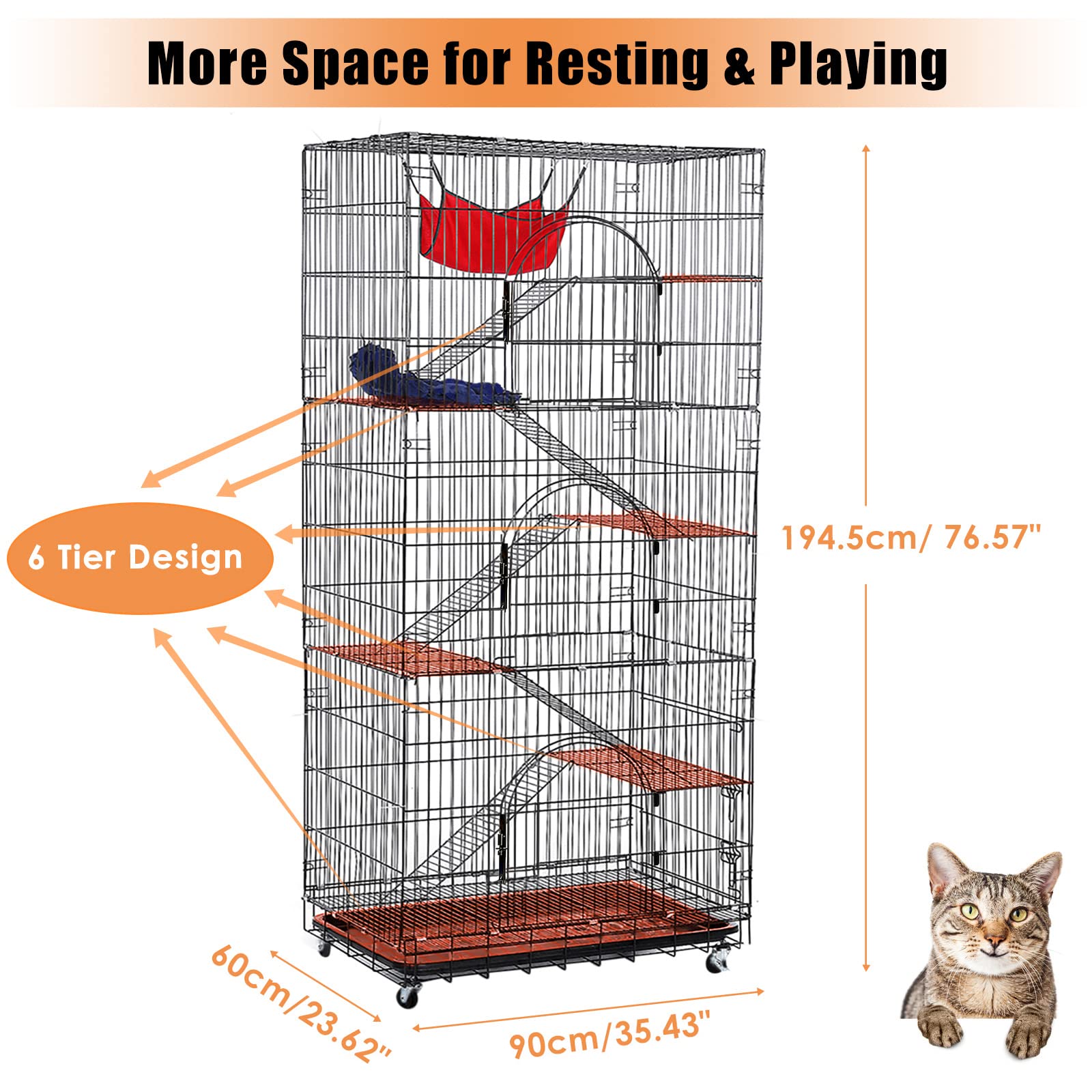 TOOCAPRO Extra Large 6Tier Cat Cage 77 Inchs Height for 15 Cats with