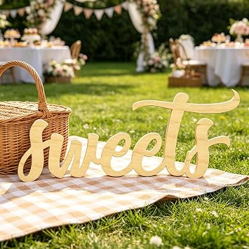 Wooden Sweet Sign for Backdrop, Love is Sweet Sign for Dessert Table Decor Unfinished Wood Sign for Family Room, Wedding Decor,Anniversary,Photo Prop