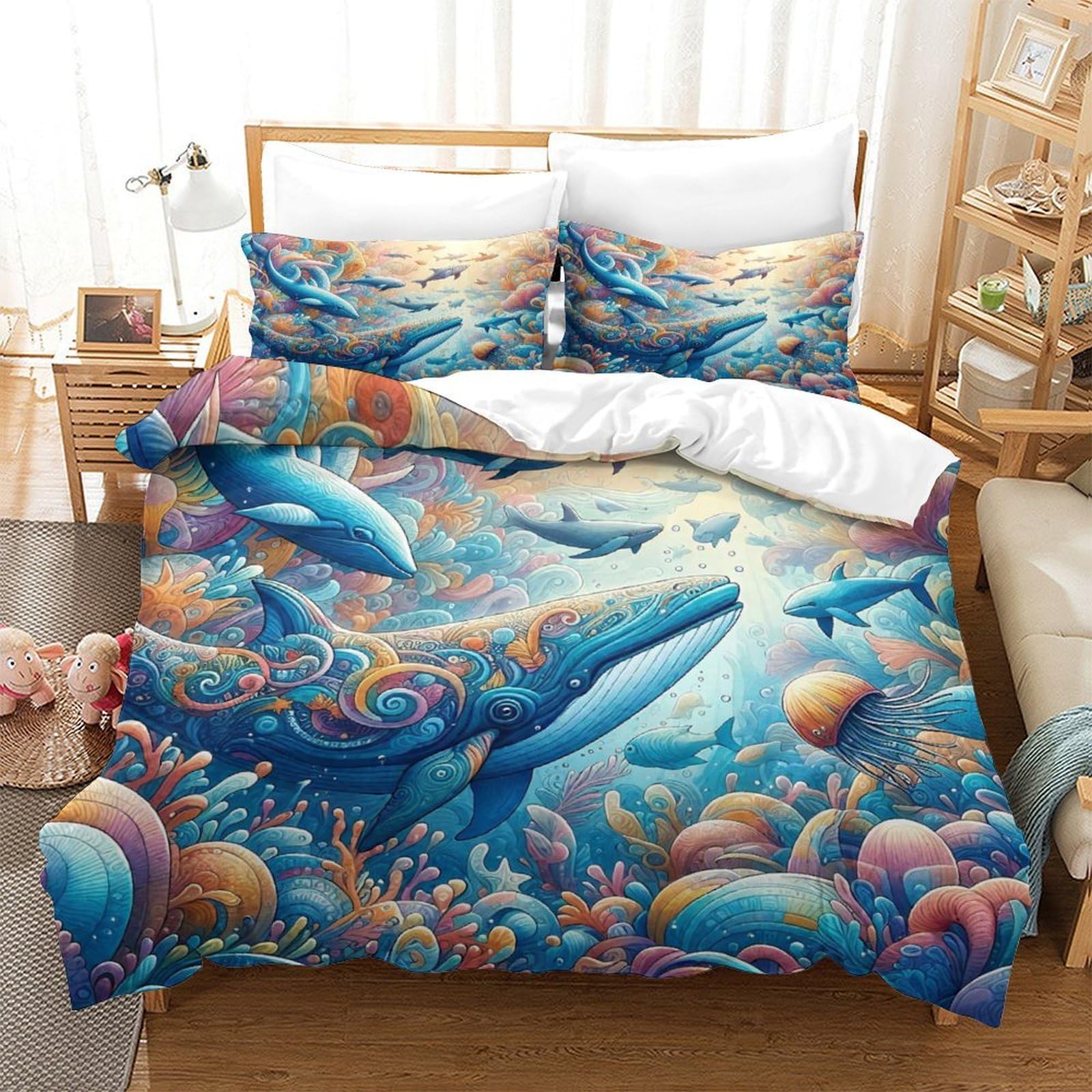 Housse de couette baleine parure de lit microfibre douce pour enfant