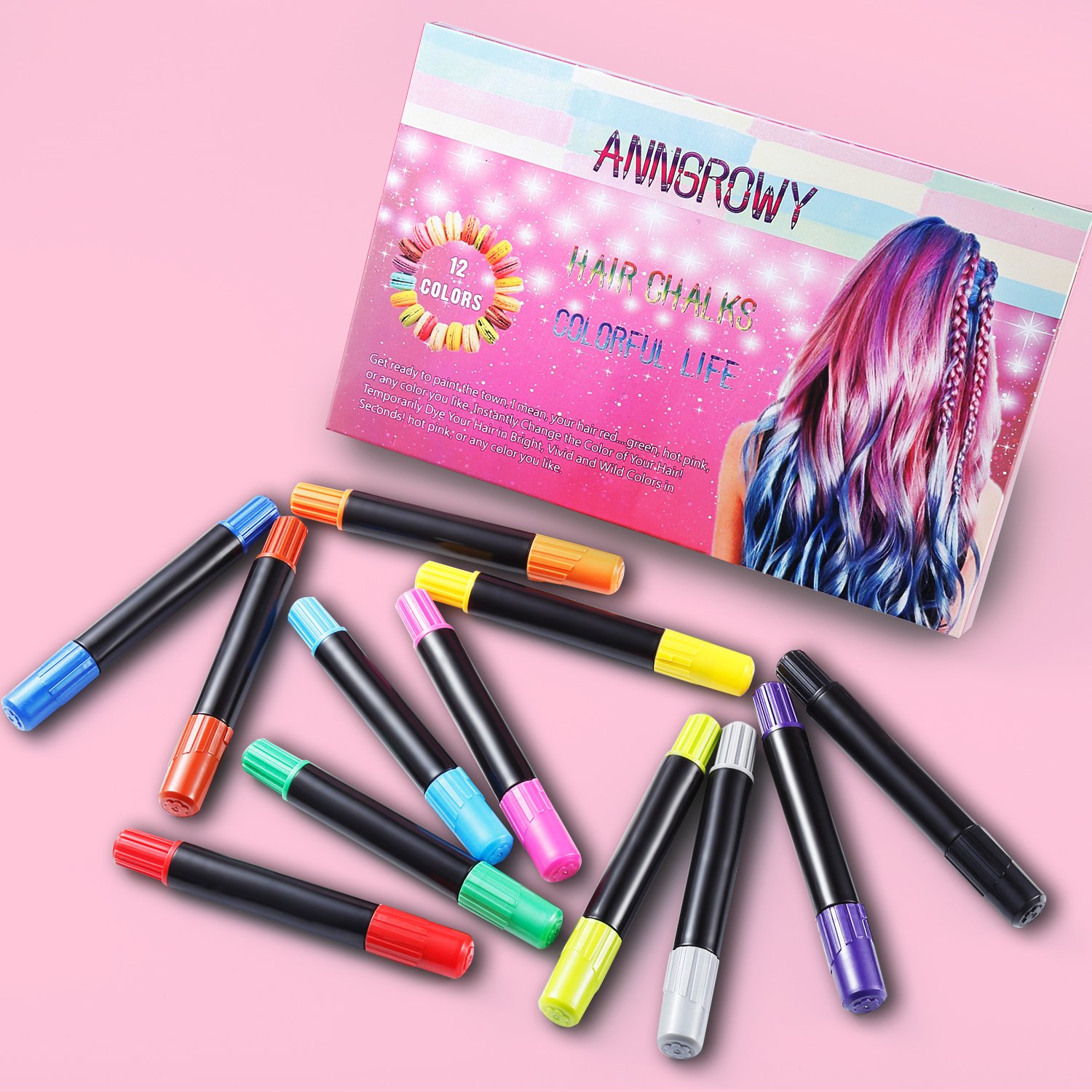 12 Colors Hair Chalk for Girls Kids Face Paint Temporary Hair Chalks