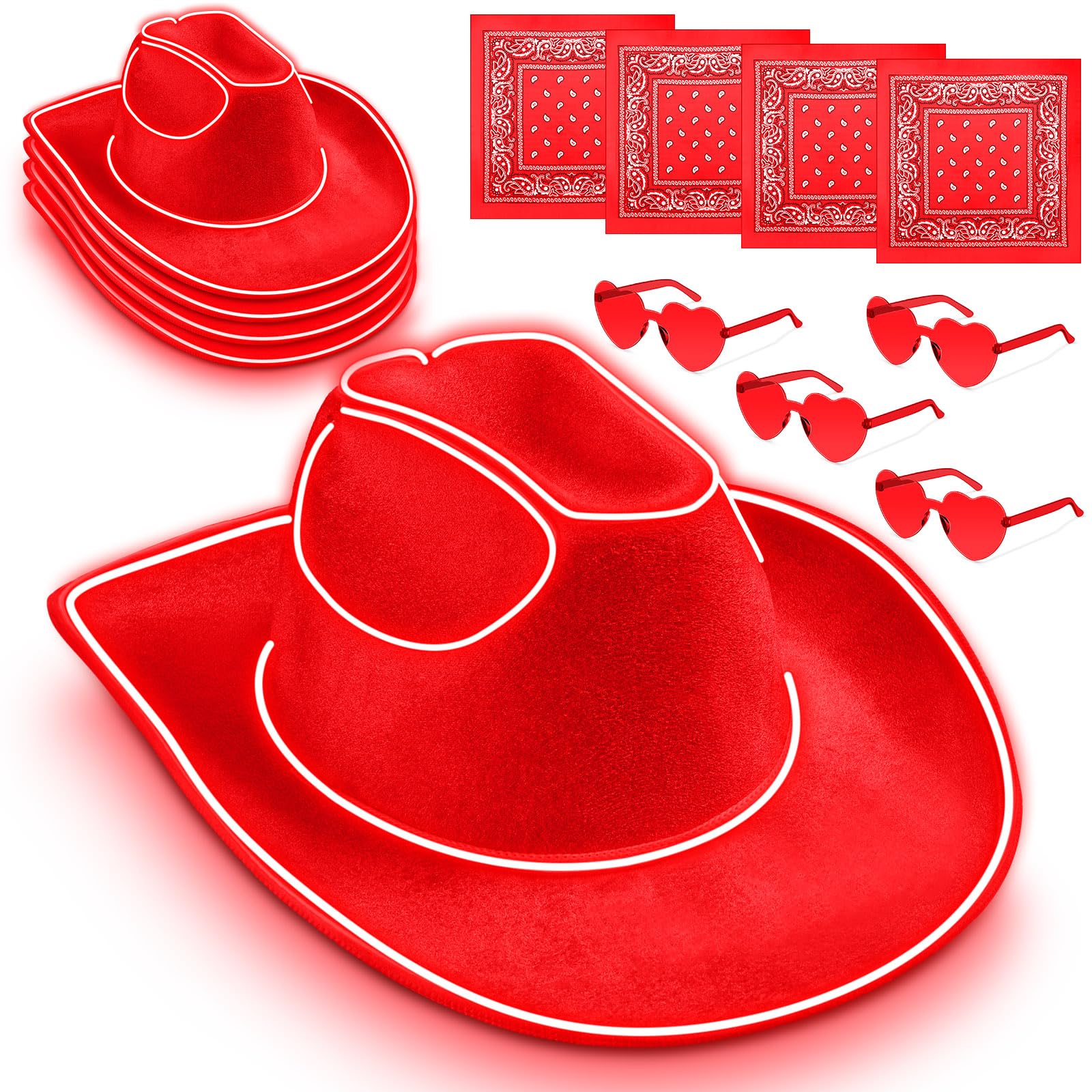 12 Pcs Cowboy Light up Hat Set, Cowgirl Party Accesorry