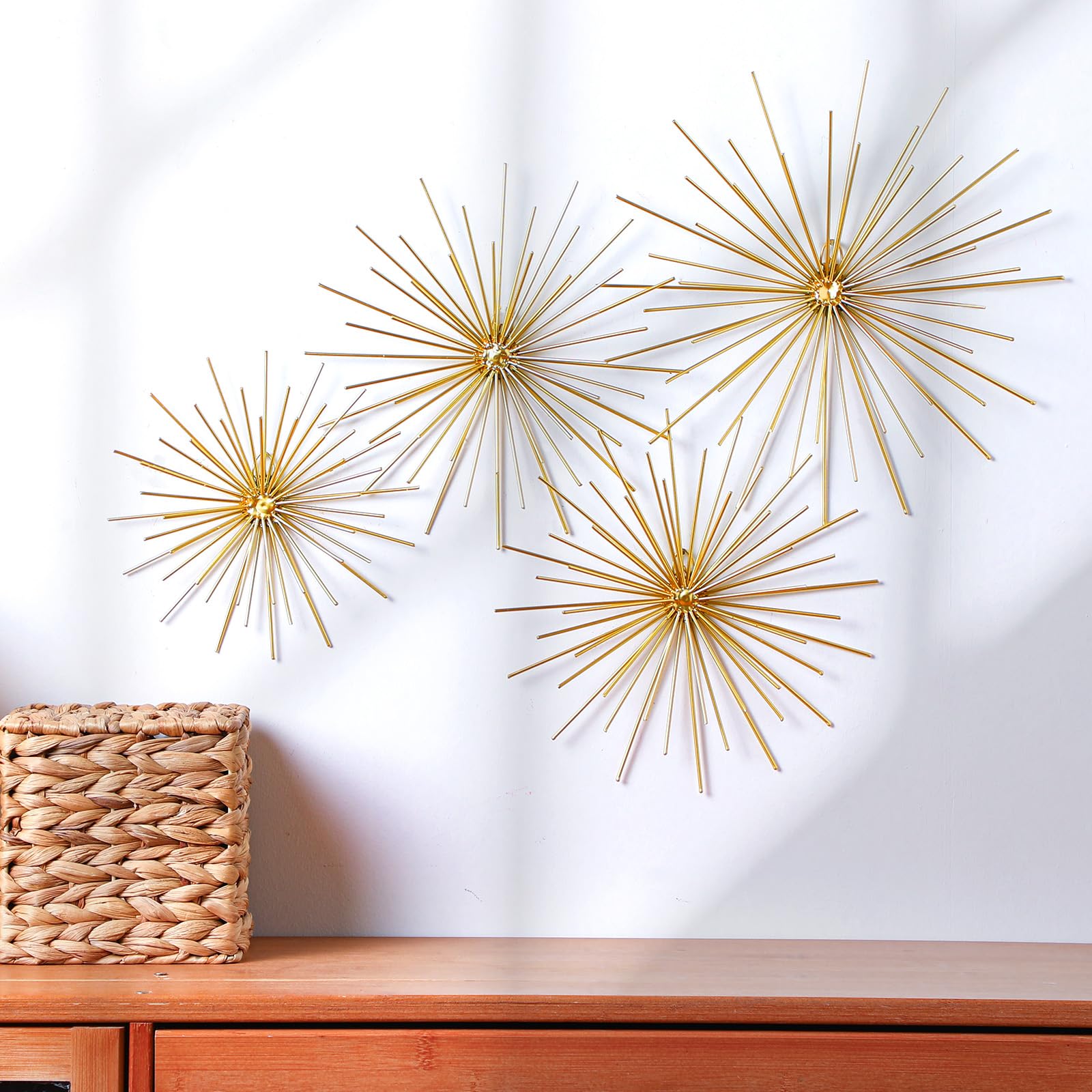 Shimeyao 4 Pcs Metal Starburst Wall Decor Gold Metal Wall Art 3D