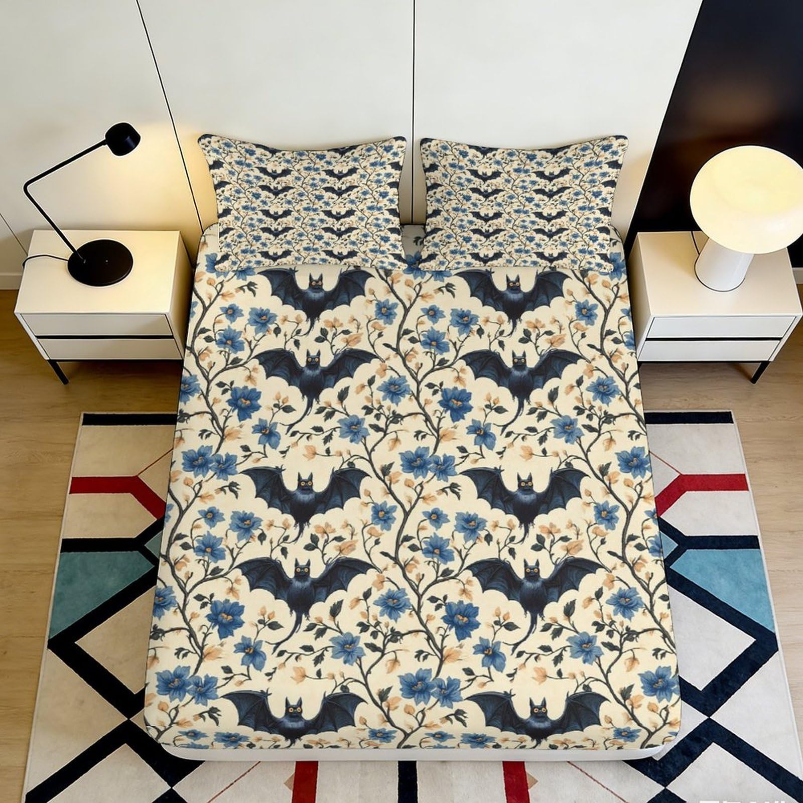 3D Printed floral fitted sheet, soft touch microfiber, wrinkle resistant, bedroom decor, apartment bedding, anti-slip, washable 90x200x25cm