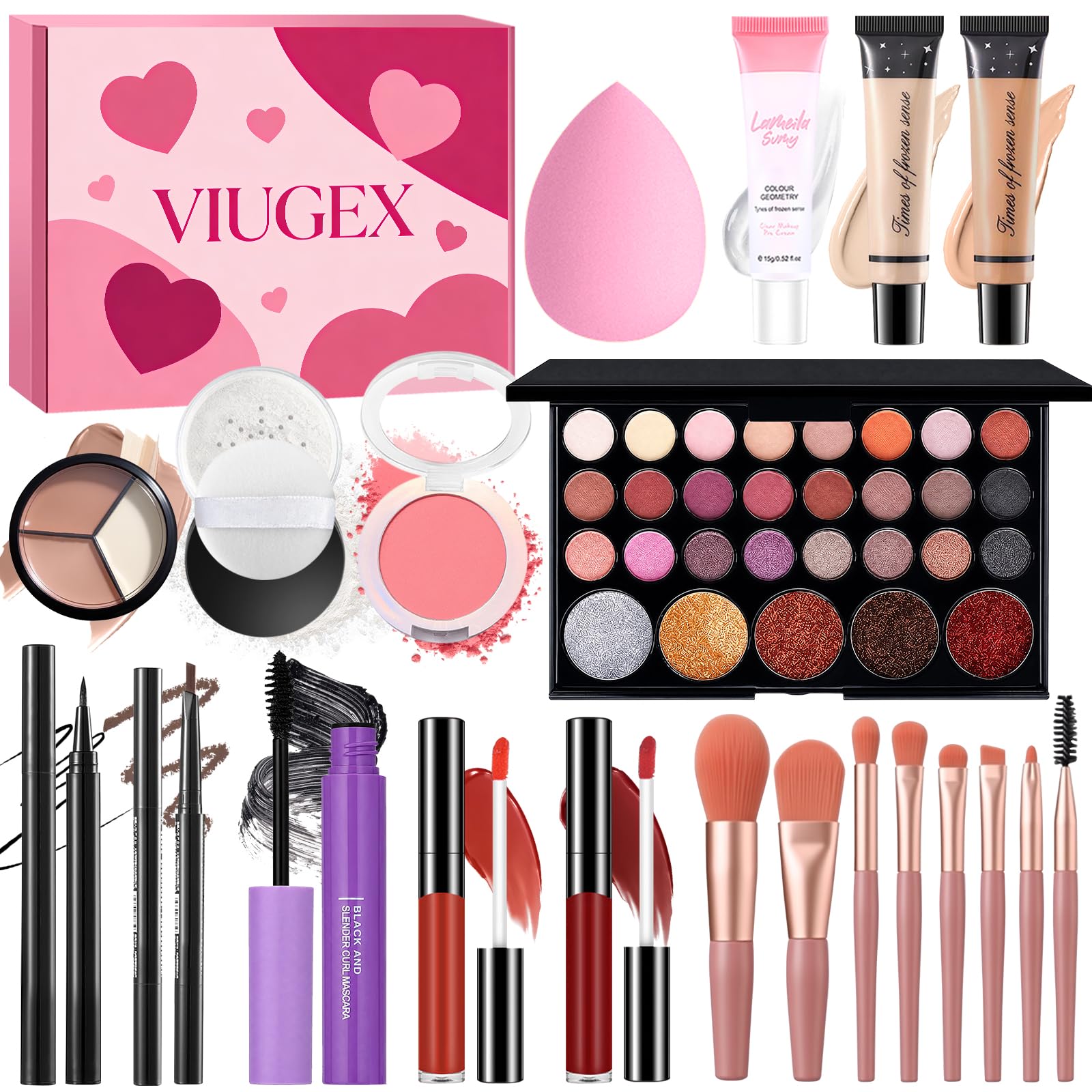 Coffret Maquillage Femme, Kit de Maquillage Professionnel, Malette Maquillage Adolescente Fille, Makeup Gift Set Portable et Légère avec Palette à Yeux Fond de Teint Correcteurs Gloss à Lèvres Mascara