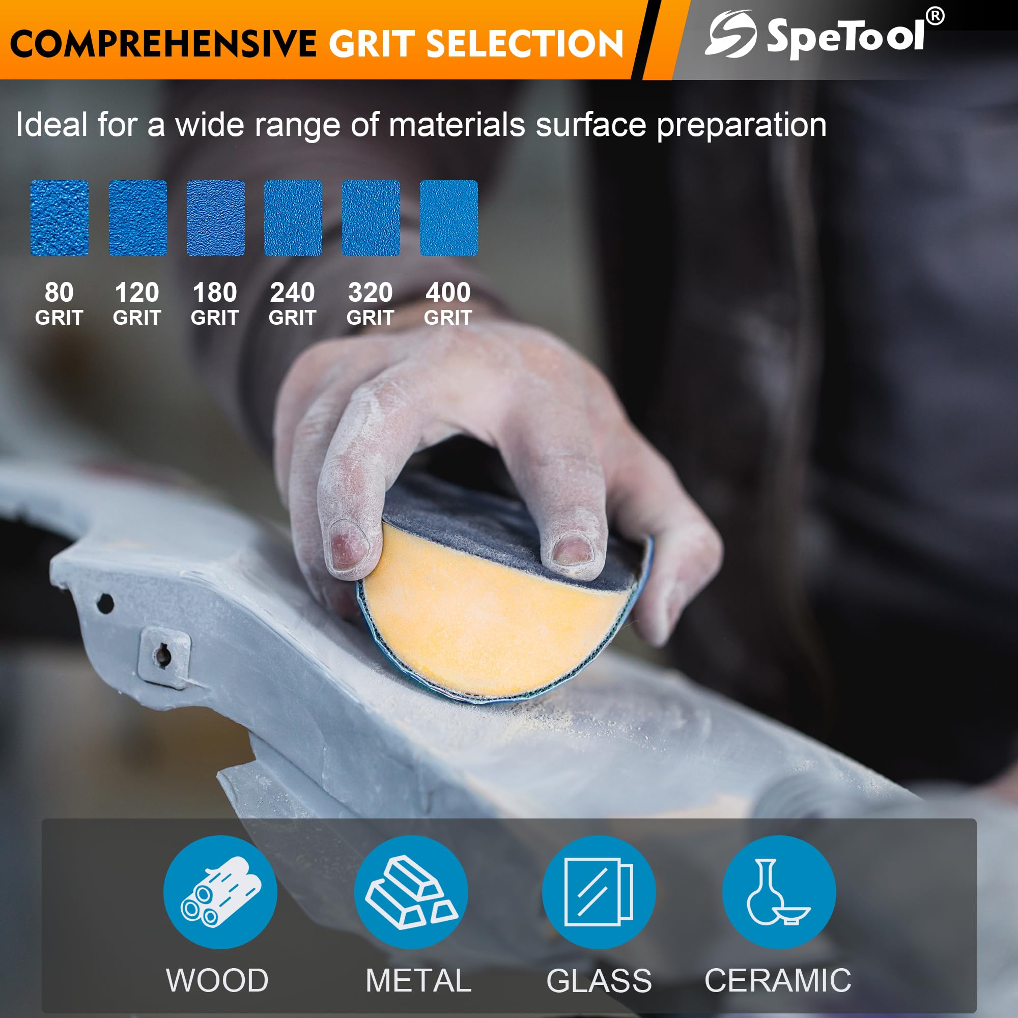 SpeTool Rollo de papel de lija de 70 mm x 8 m, grano 240, PSA Langbahn - Rollo de papel de lija autoadhesivo de óxido de aluminio para coches, bloques de lijado de mano, madera, metal y plástico