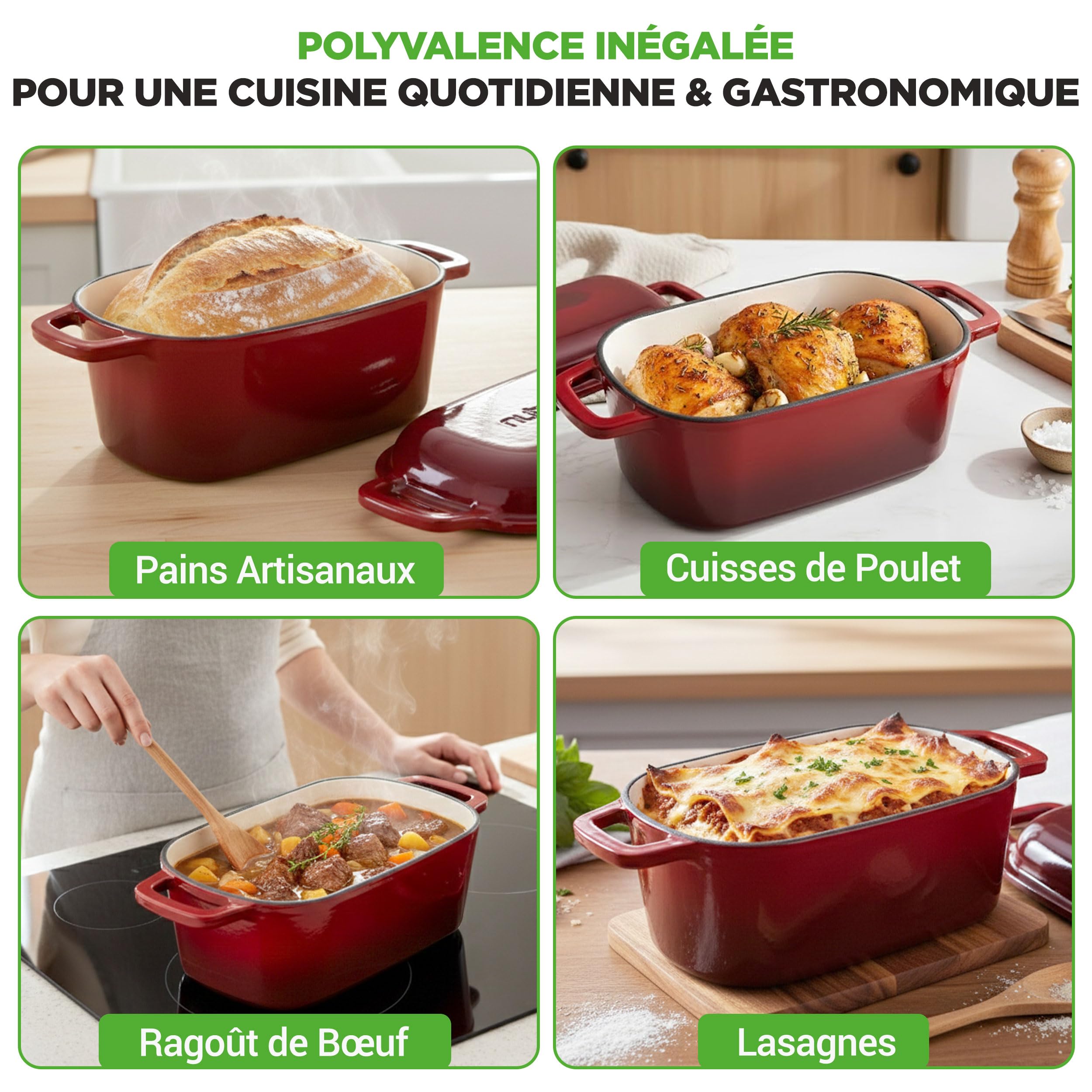 NutriChef Casserole à pain ovale en fonte émaillée de 25,4 cm avec couvercle, gants en silicone, passe au four jusqu'à 260 °C, pour la cuisson, le rôti, le ragoût et plus encore, passe au - 3