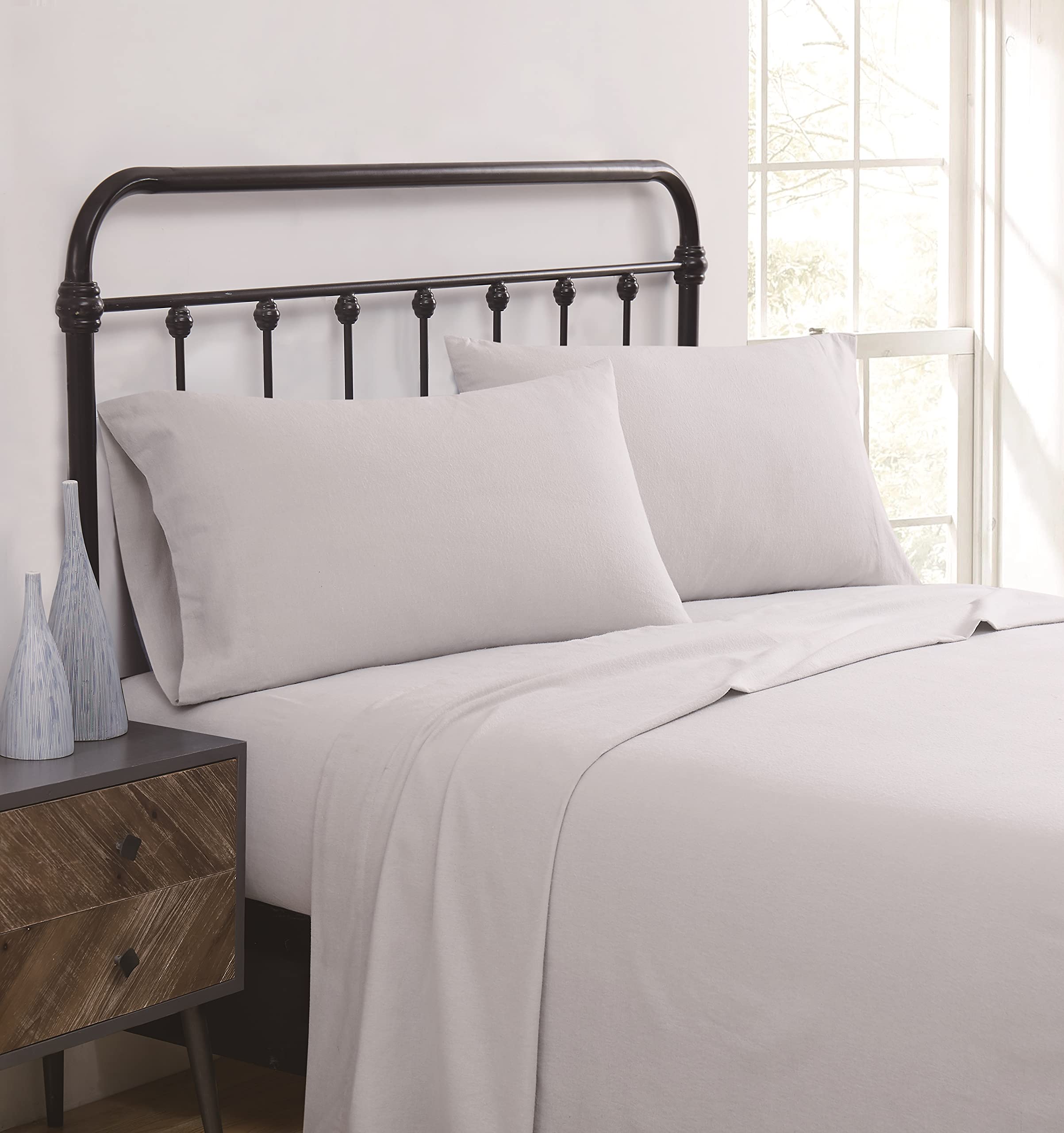 Truly Soft Everyday - King 4 Piece Sheet + Pillowcase Set - Solid Flannel Collection, 100% Cotton - Grey