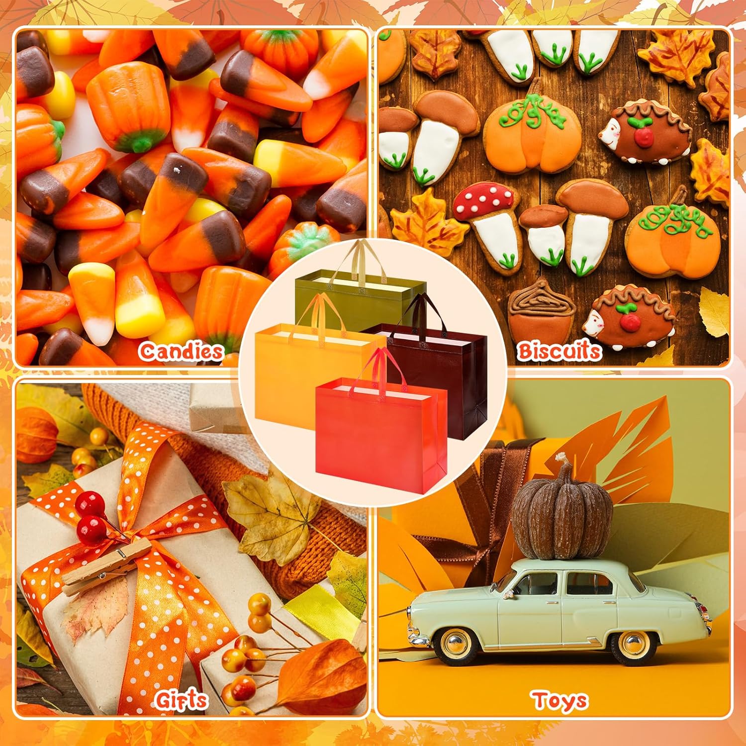 Colarr 24 Pcs Large Thanksgiving Non Woven Tote Bags Thanksgiving Party Favor Bags - Image 6