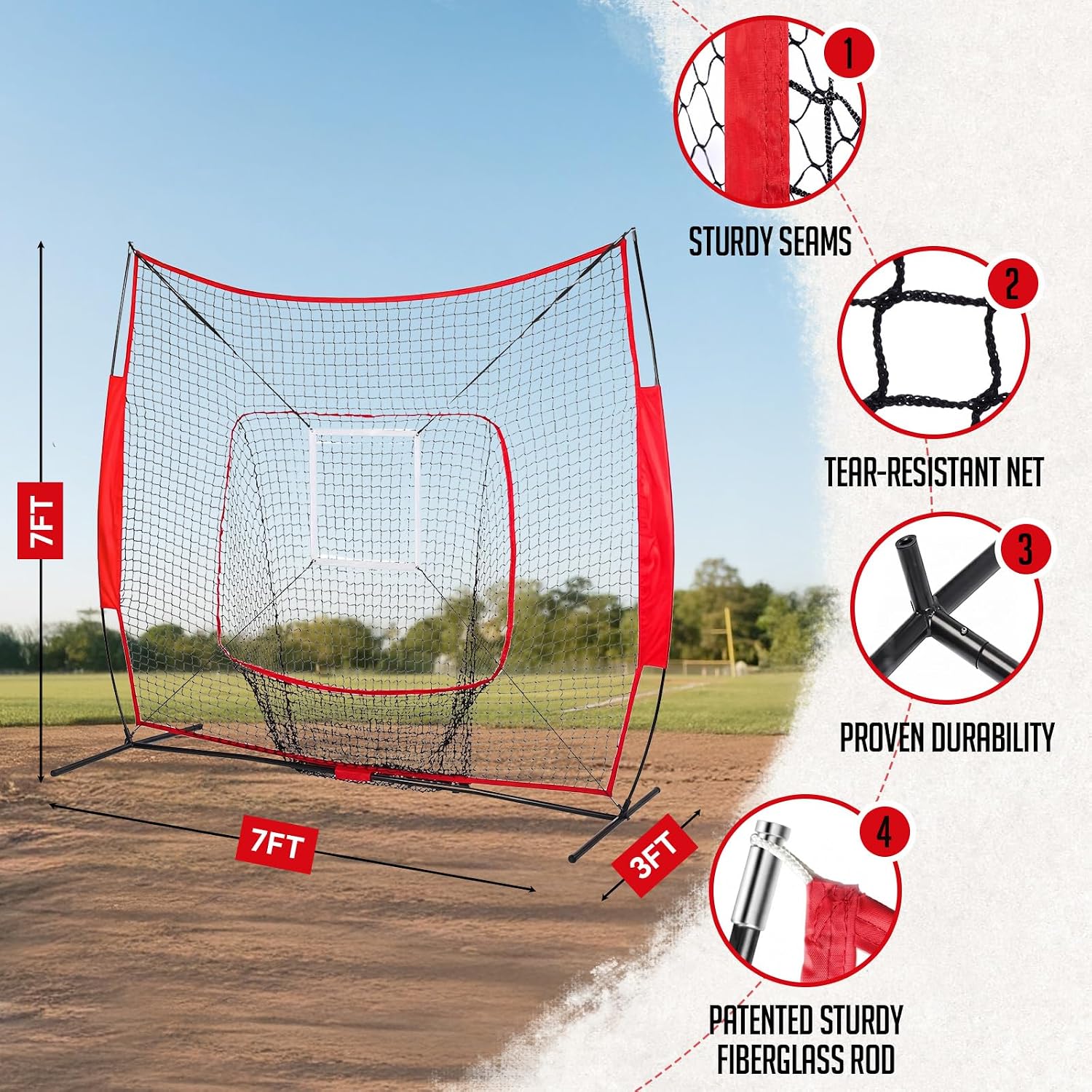 7' x 7' Baseball Net Set, 3 Weighted Balls Batting Tee | Portable Hitting & Pitching Training Net for Batting, Fielding & Backyard Practice