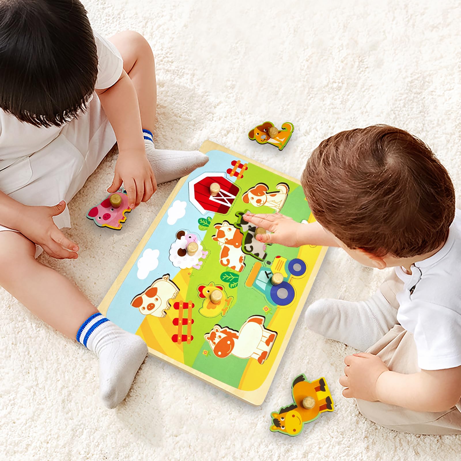 Kulveanju Wooden Puzzles Jigsaw Toys for 1 Year Old, Toddler Peg Puzzles Toy, Baby Wooden Montessori Toys - Image 4