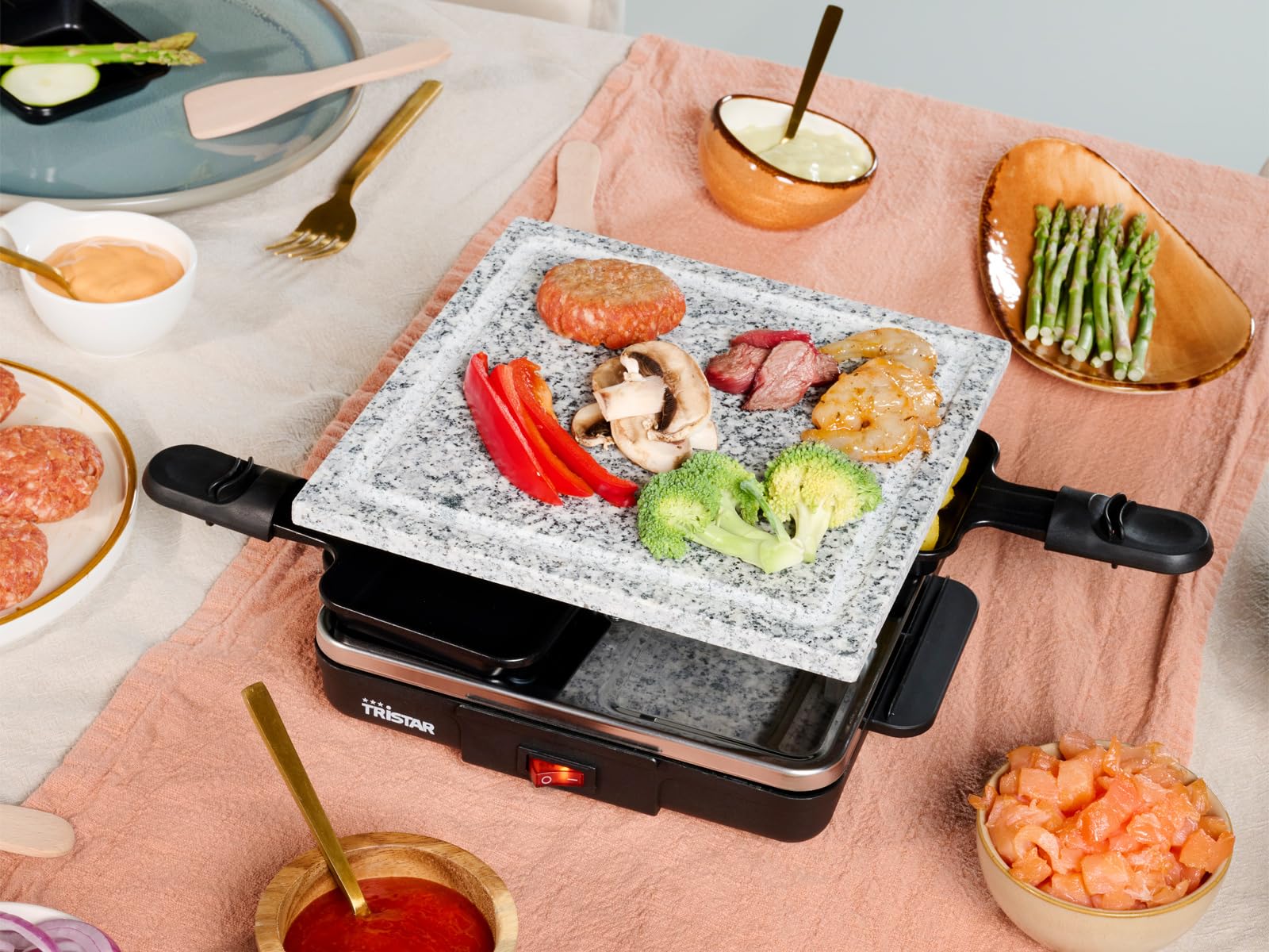 Raclette con placa de piedra, 21 x 21 cm, para 4 personas, 600 W