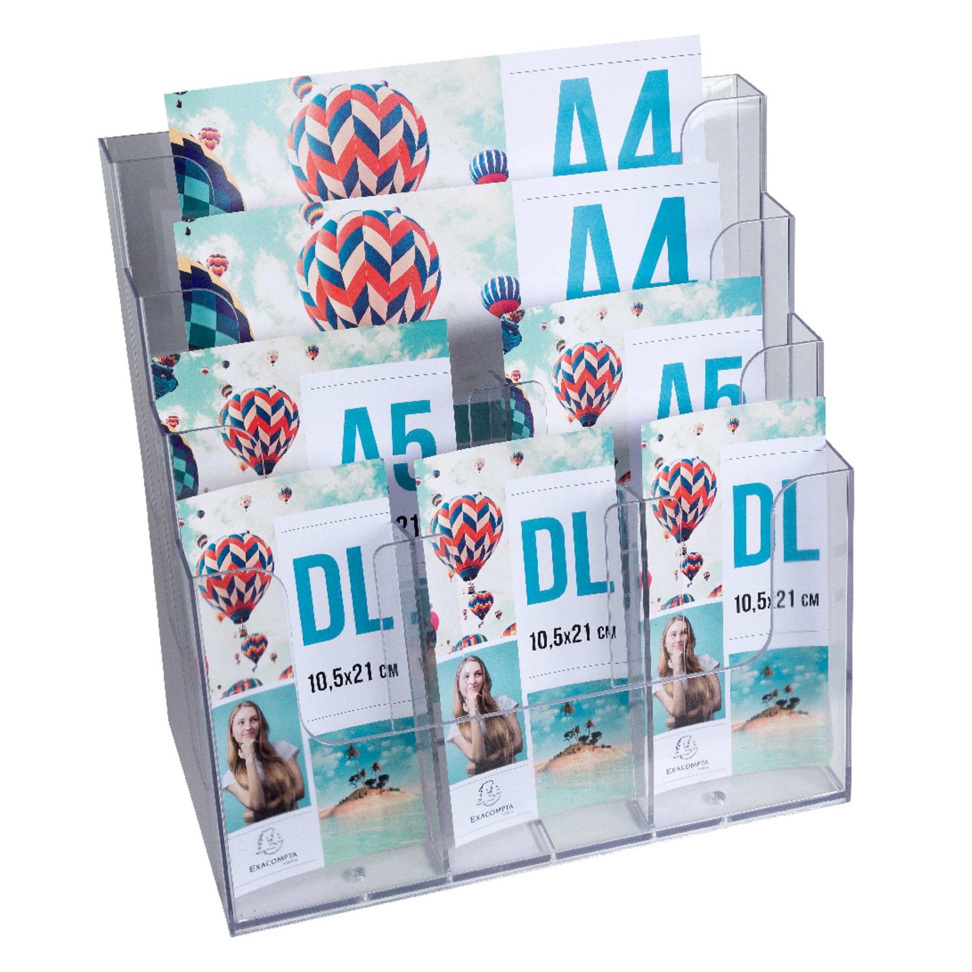Exacompta - Ref 74258D - Counter Literature Display - 180 x 348 x 340mm in Size, For use with Multiple Sizes of Documents, 4-12 Pockets, 28mm Pocket Depth