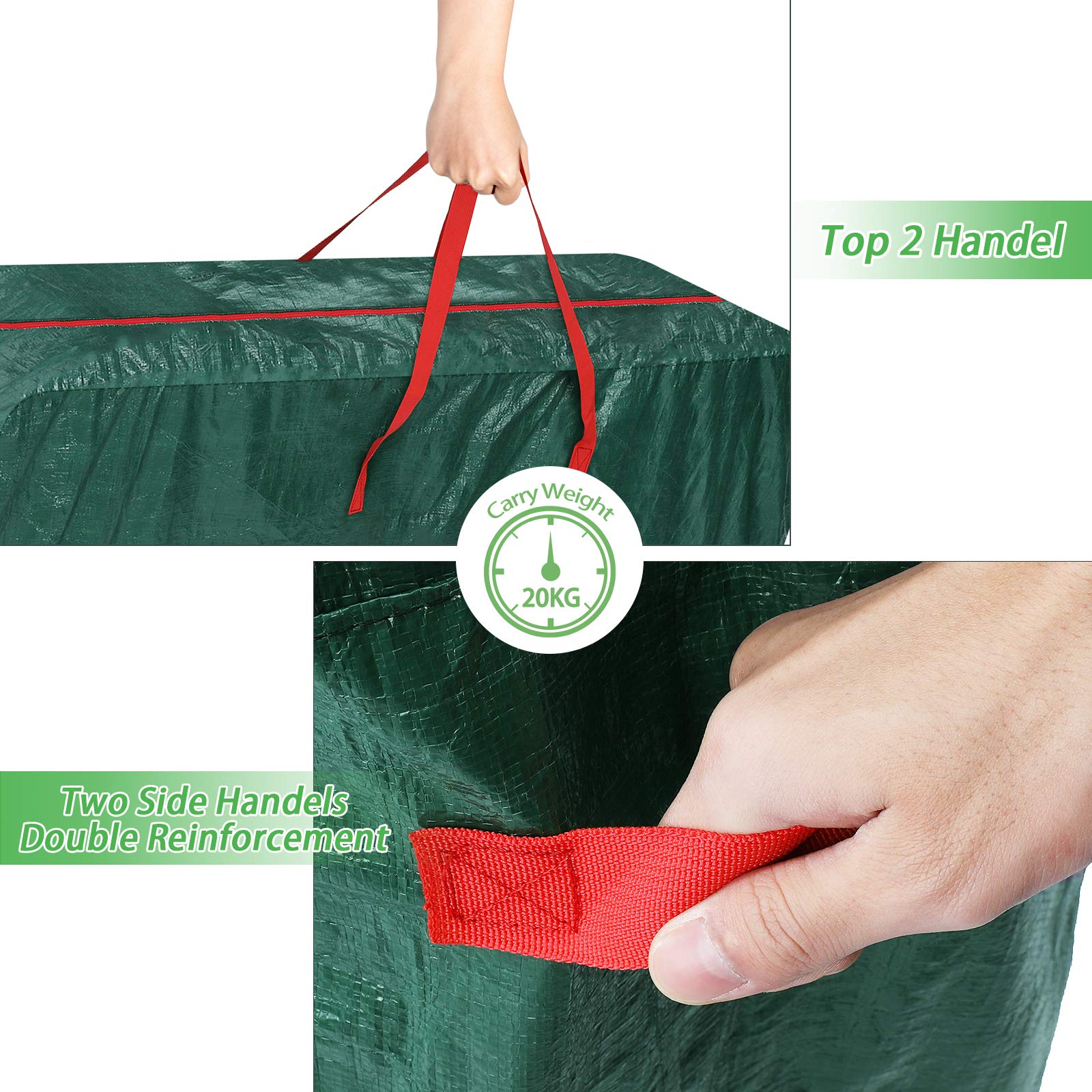 GARPROVM Borsa portaoggetti per albero di Natale, cuscino da giardino, con manici rinforzati e cerniere bidirezionali, grande borsa per albero di Natale smontato fino a 2,4 m (verde, 165 x 38 x 76 cm)
