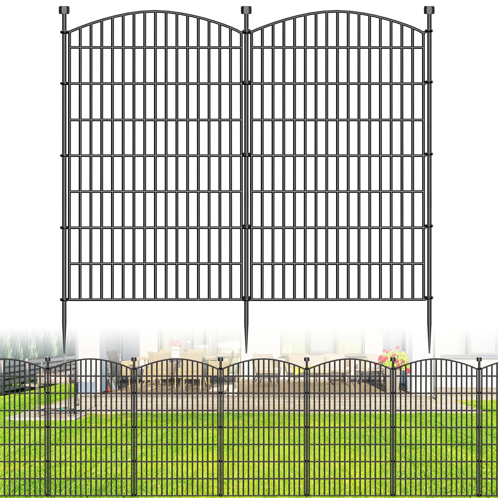 5 Panel No Dig Decorative Garden Fence 48" H x 11.4'L Outdoor Dog Barrier