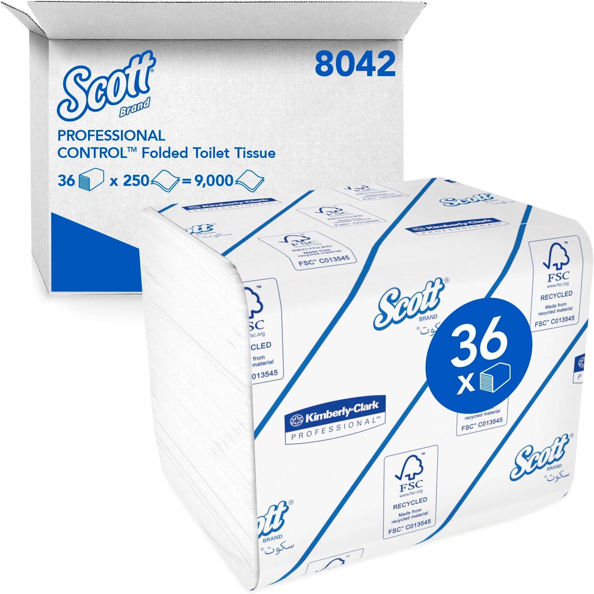 Control Folded Toilet Tissue, 2-Ply Bulk Toilet Paper, Hygienic, Embossed, FSC Certified, Single Sheet Dispensing, 36 Packs x 250 Sheets (9,000 Sheets Total). model nr. 8042