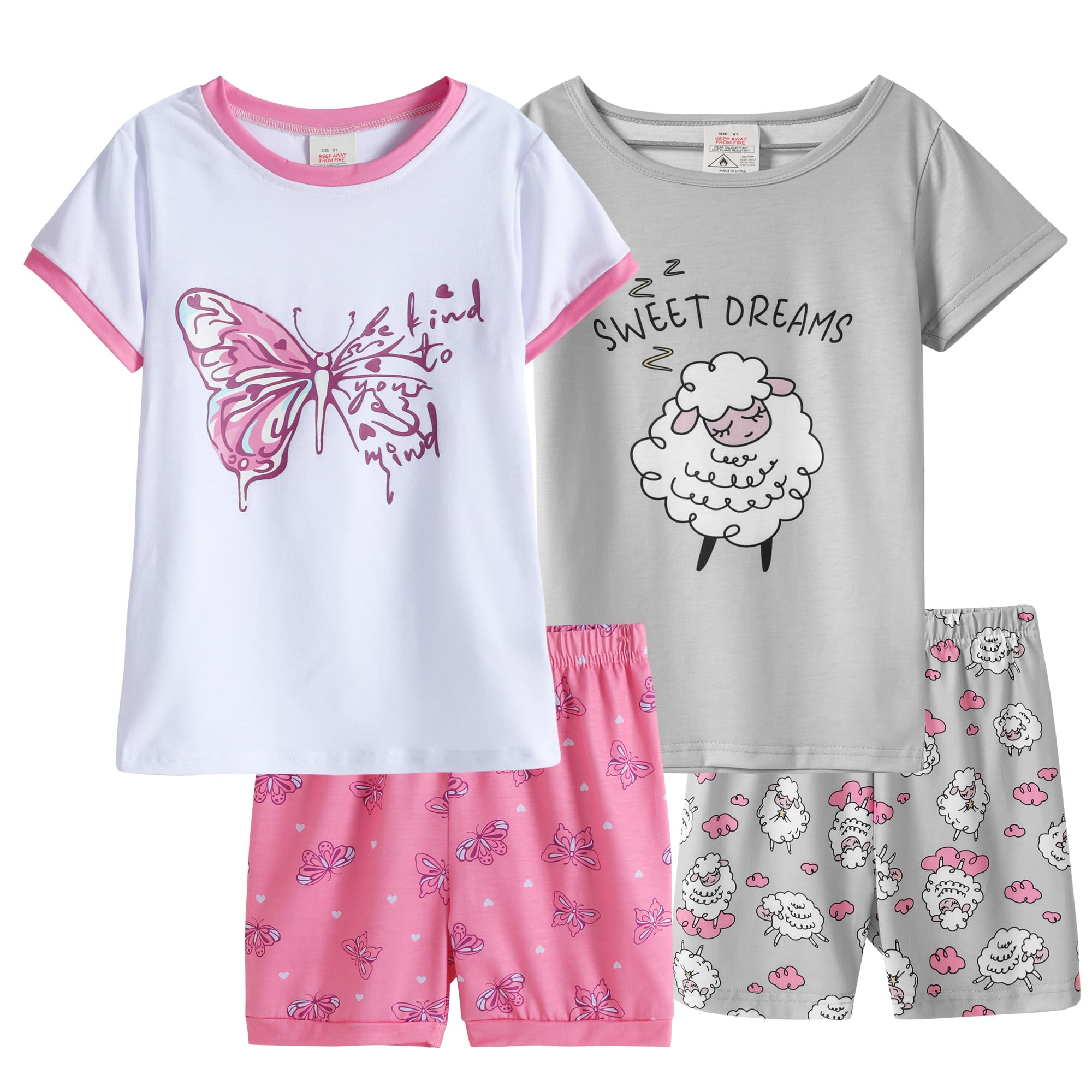 MyFav Young Girls Pajama Cute Cat Pattern Nighty Comfy Shorts Cotton Sleepwear