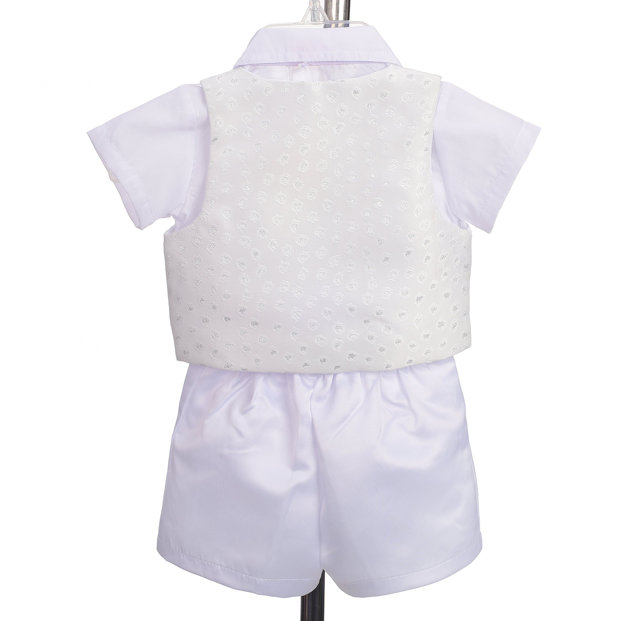 Lito Angels Vetement Costume Bapteme Garcon Bebe, Ensemble de 4 Pieces (Chemise, Gilet, Pantalon et Bonnet), Manche Courte, Ivoire/Blanc