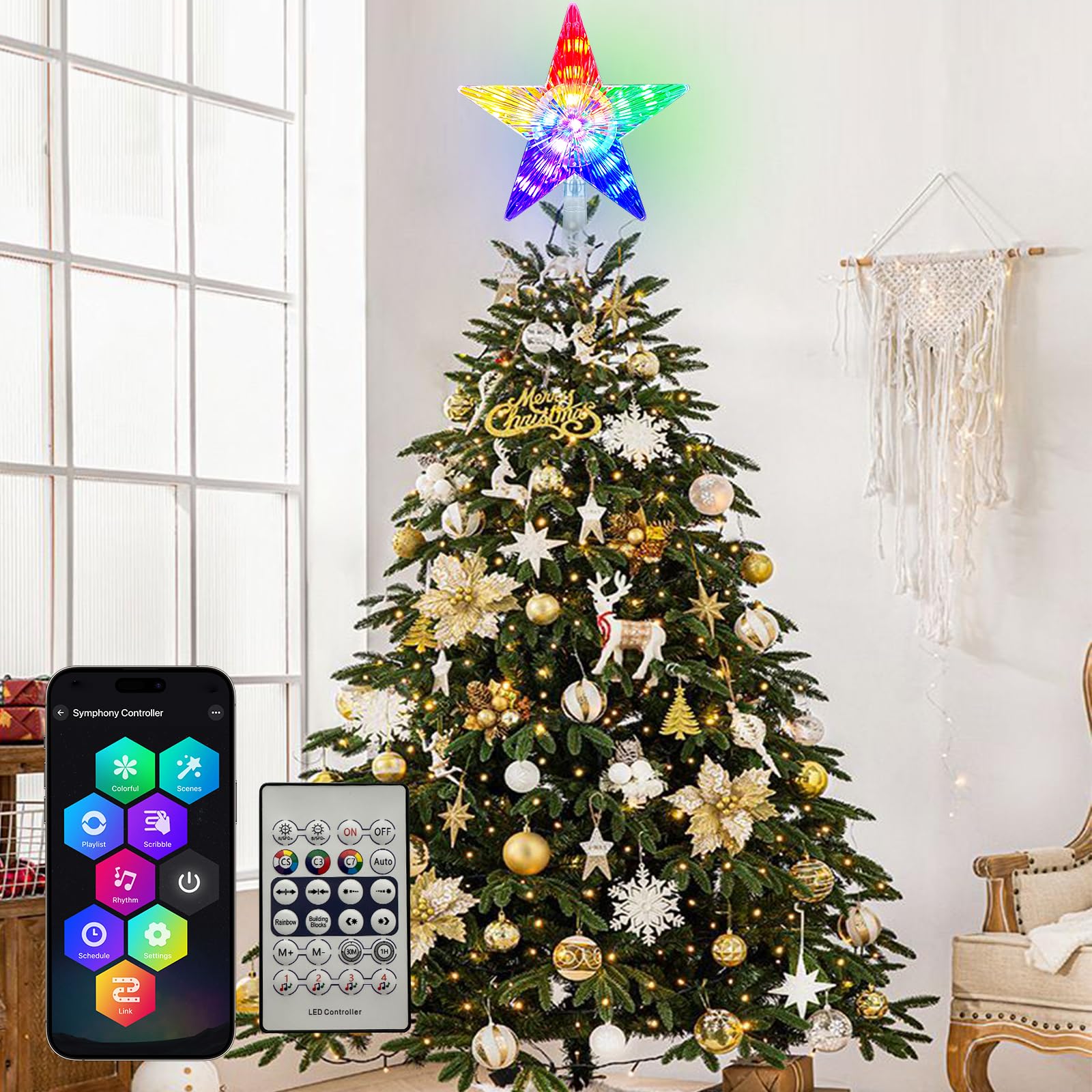 Estrella para árbol de Navidad con control por app y enchufe USB de bajo consumo LED