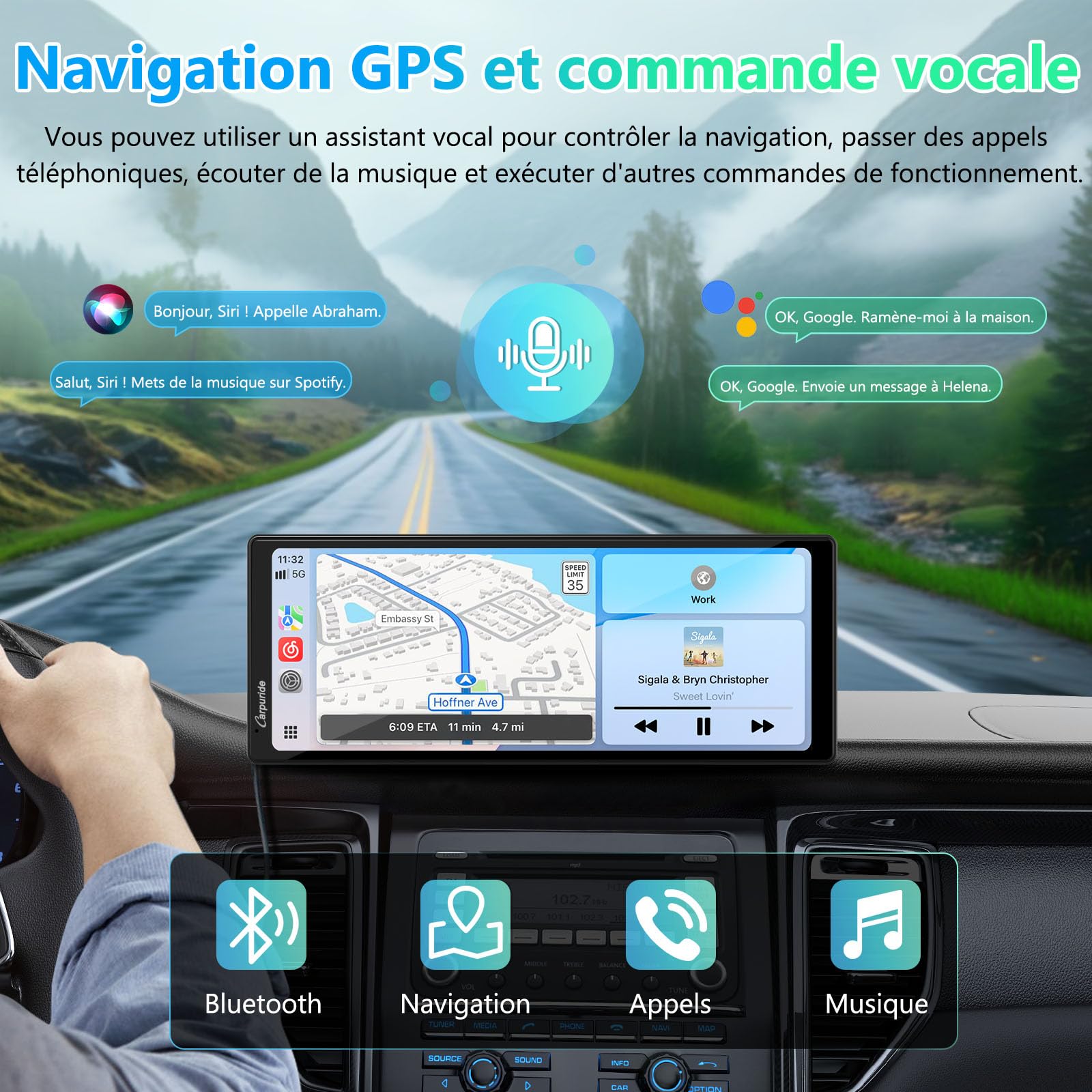 Carplay Écran Portable, Carpuride V92R sans Fil Carplay et Android Auto, écran Tactile HD 10,26 Pouces 1080p avec véritable caméra de recul 720p/BT 5.0/Support de Liaison Miroir pour Camion