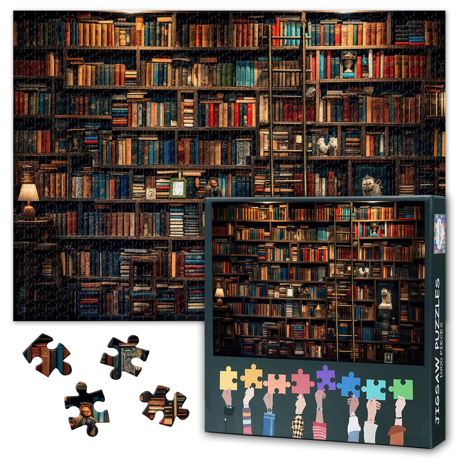 Puzzles for Adults 1000 Pieces, Library is Filled with Books on Several Walls Jigsaw Puzzles, Adult Puzzle for Adults, Educational Fun Games or Toys for Elders Friends 20X27 INCH