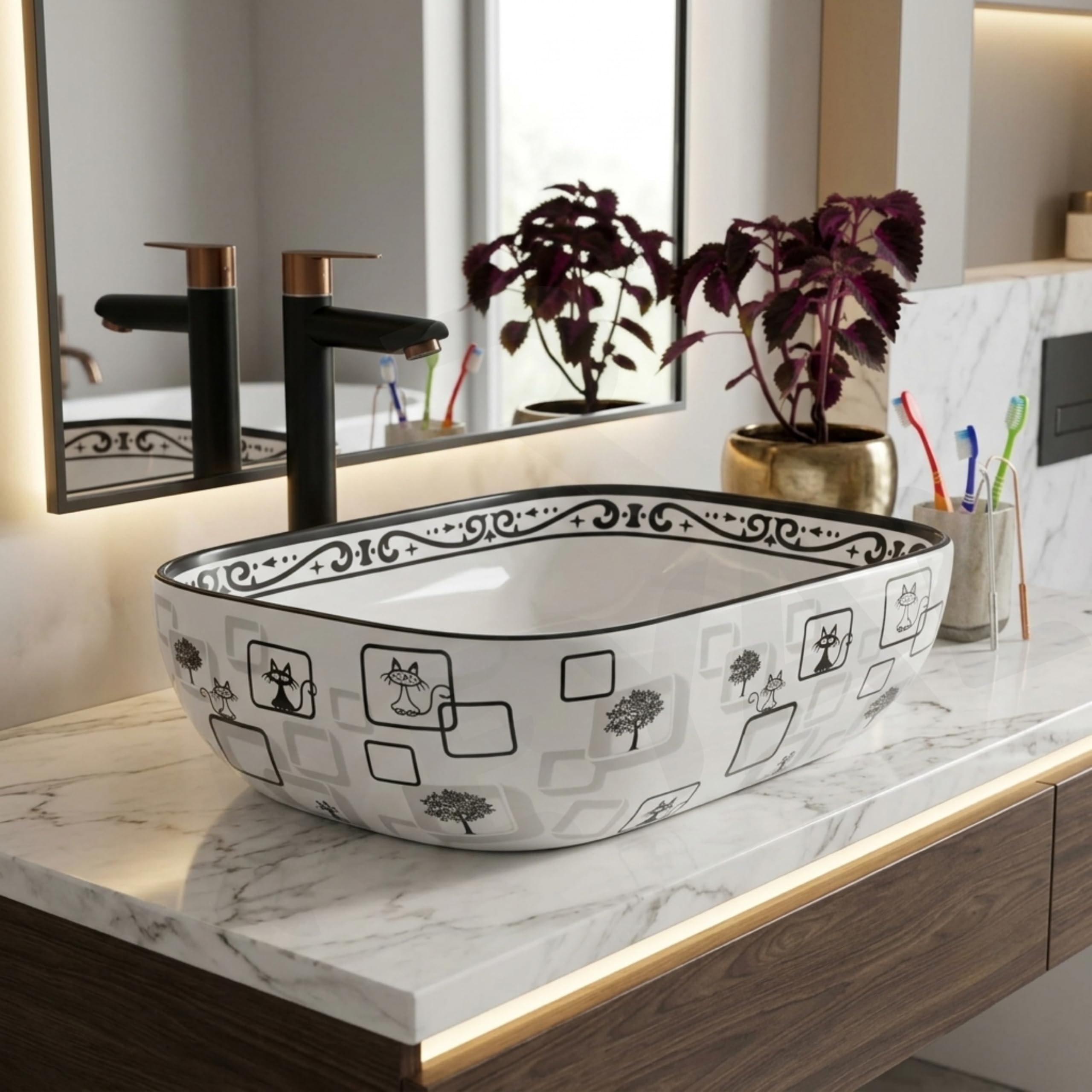 Reyal Ceramic Wash Basin - Modern Vessel Sink -14