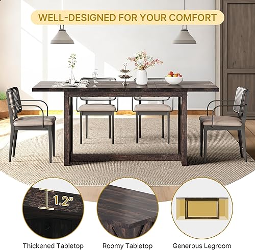 Miniatura 3 de YITAHOME Mesa de comedor grande de 70.8 pulgadas para 6 a 8 personas, mesa de comedor de madera de estilo rústico, mesa de comedor rectangular para