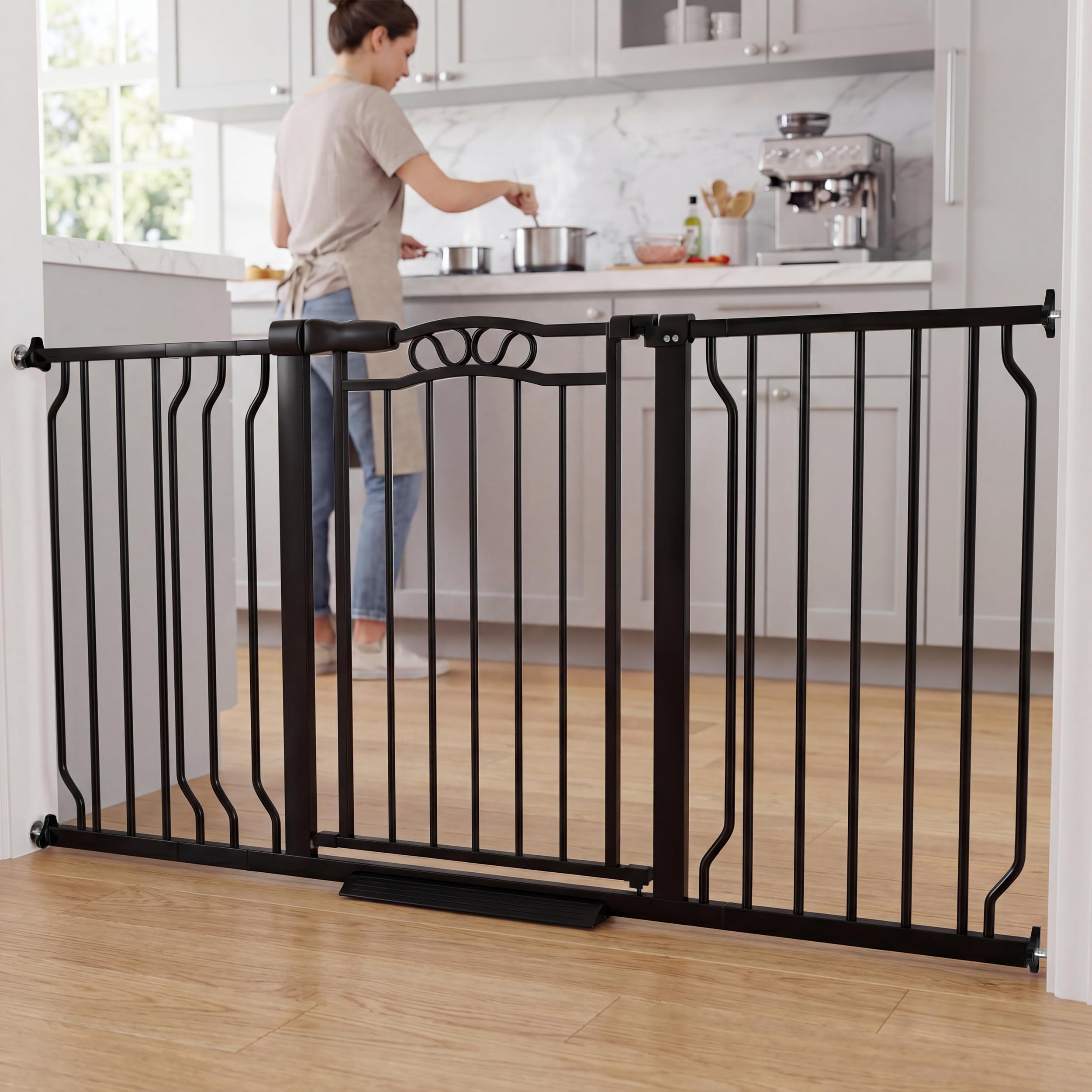 53.1-62.5 Inch Extra Wide Baby Gate, Pressure Mounted Dog Gate Indoor, Walk Thru Pet Gate for Cat Dog Child,Pet Gates for The House Doorway Black