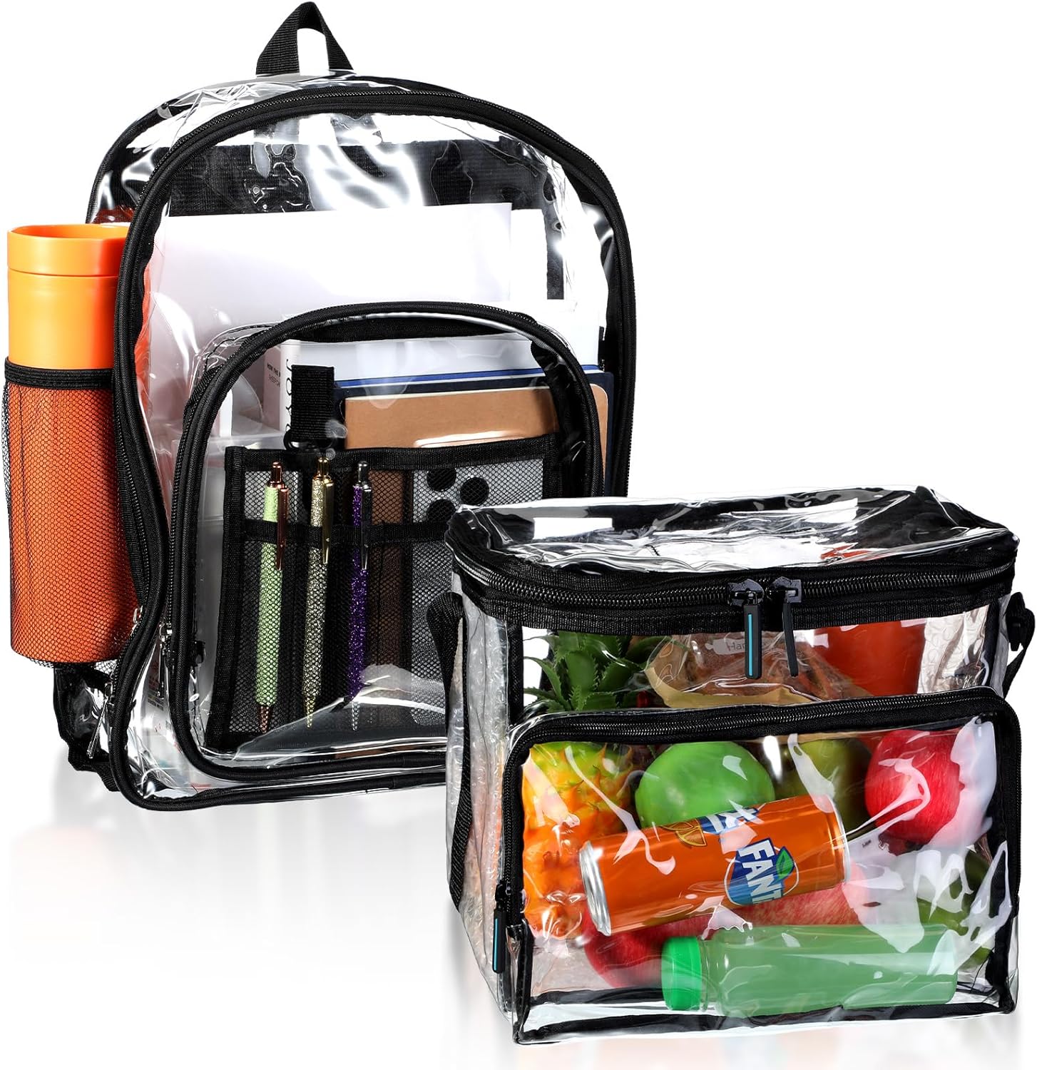 Paterr 2 Pcs Clear Backpack Set Clear Lunch Bag Plastic PVC
