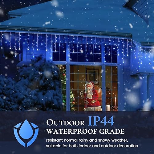 Miniatura 10 de Luces de carámbano con forma de estrella para exteriores, 200 luces LED de 40 gotas en forma de estrella, 8 modos de iluminación, temporizador,