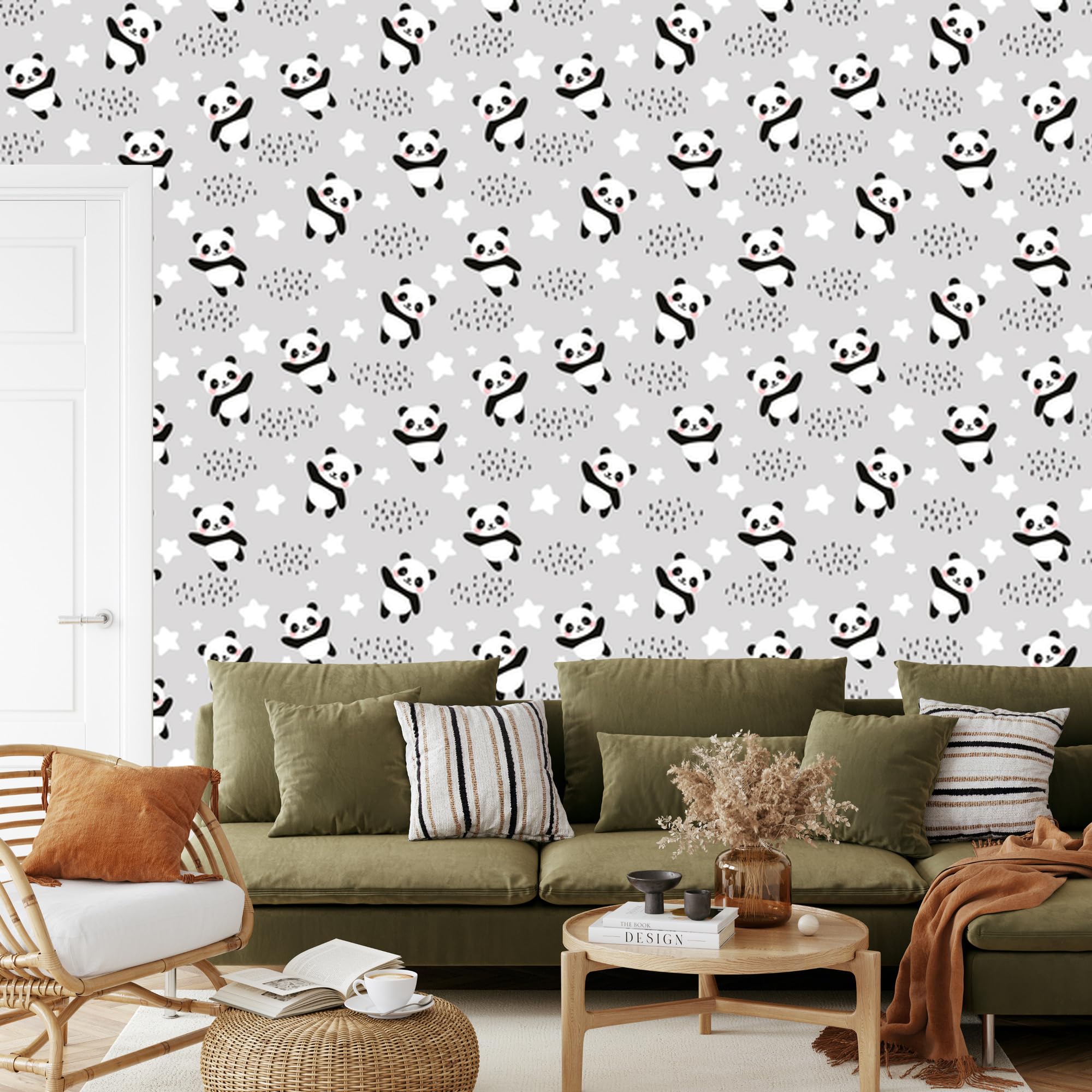 Vliestapete Pandas zwischen den Sternen 50 x 1000 cm | Ausdrucksstarke Bildgestaltung; Charaktervoller Raumschmuck; Harmonische Akzentfläche; Kleister im Set