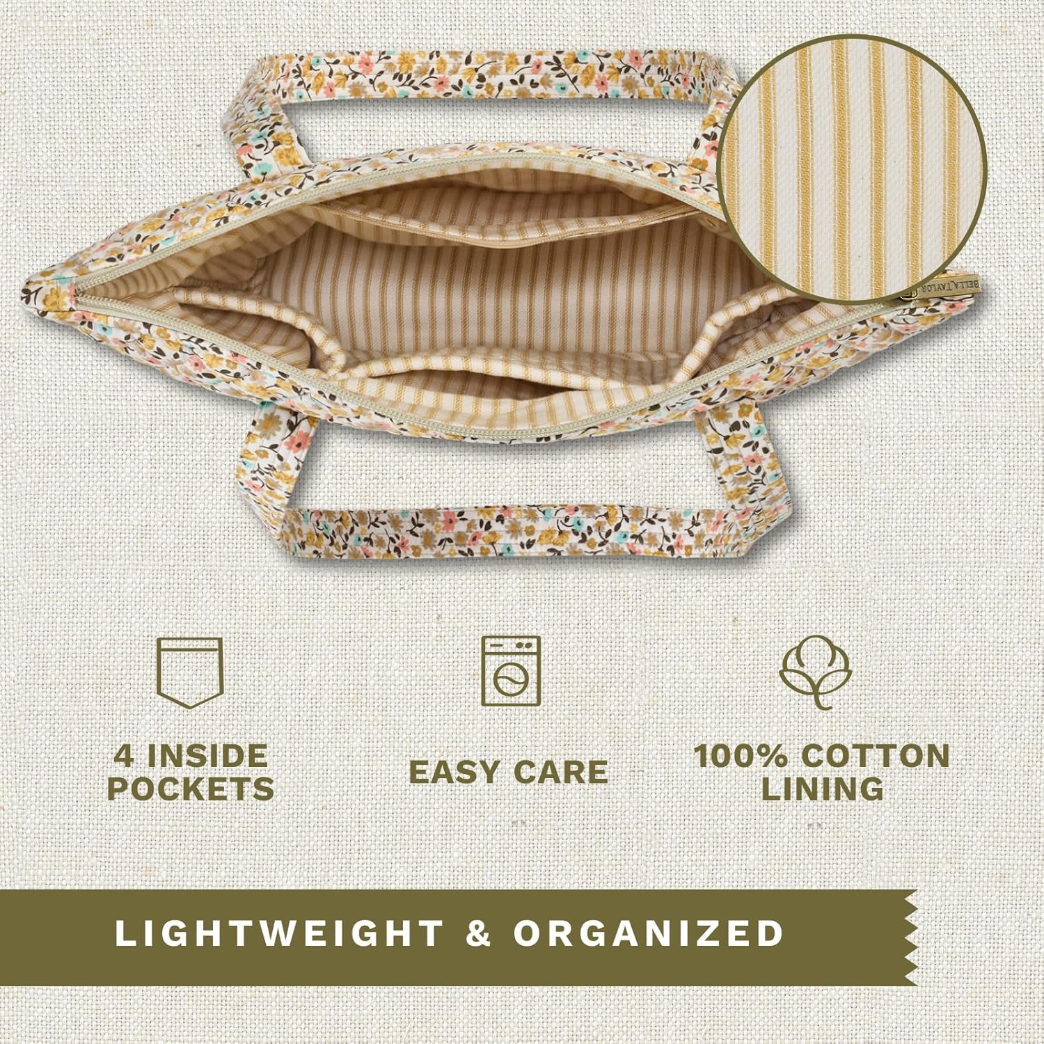 Bella Taylor Small Tote, Quilted Purse for Women, Lightweight Fabric Handbag, 10 Pockets, Zip Top - Image 4