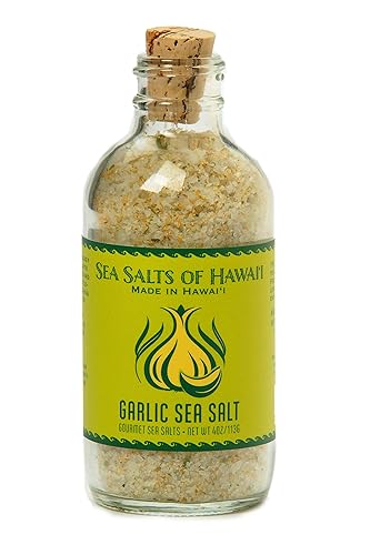 Miniatura 1 de Sea Salts Of Hawaii Sal marina hawaiana con sabor a sal de ajo, botella de 4 onzas, fabricada en Hawái