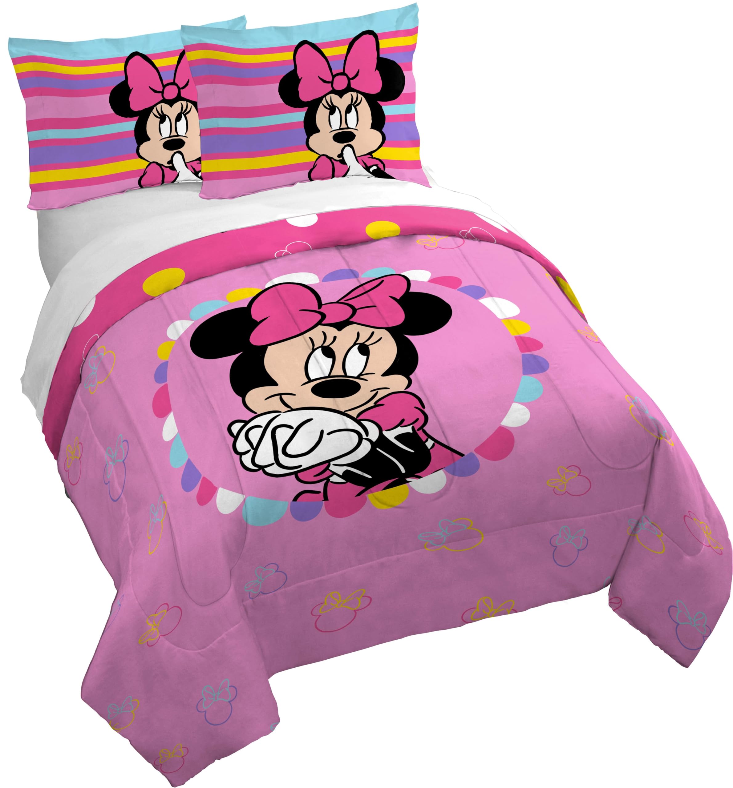 Jay Franco Duvet Cover Set – 3 Piece Comforter Cover and Sham Set, Super Soft Cozy Kids Bedding (Insert Not Included) Pink- Minnie Mouse, Full