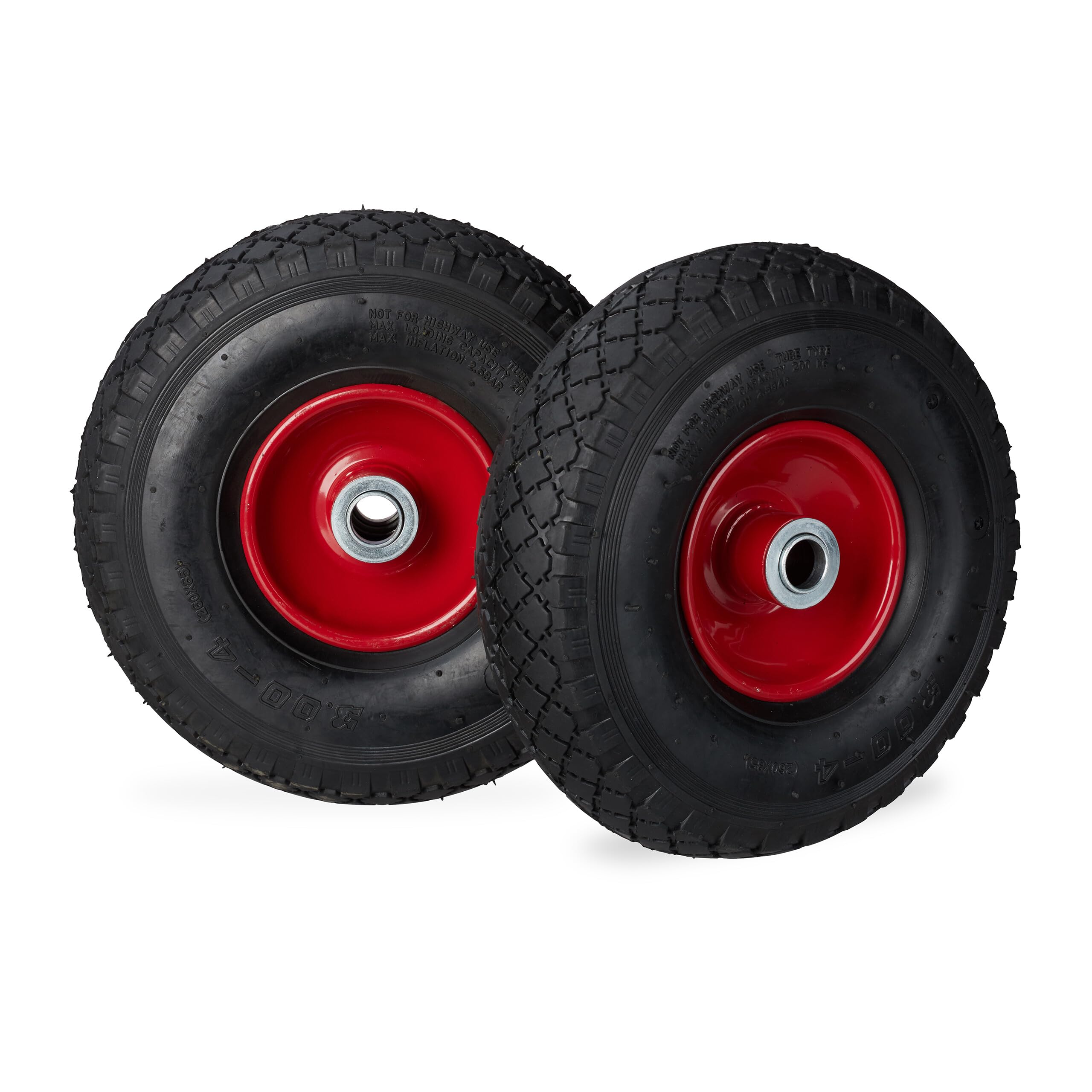 Relaxdays Juego de Dos Ruedas de Carretilla, 3.00-4, hasta 100kg, Llanta de Acero, 260 x 85 mm, Negro-Rojo
