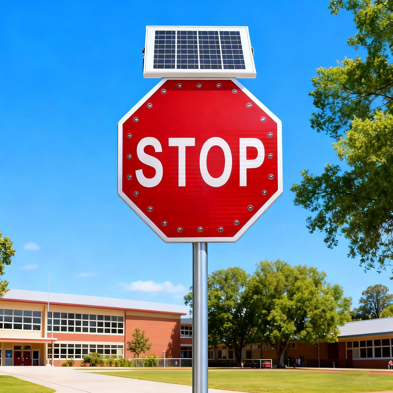 Znak Stop z Diodami Led Zasilanymi Energią Słoneczną, Ośmiokątne Znaki Drogowe z Aluminium, Czerwona Folia Odblaskowa Klasy Inżynierskiej, Wodoodporna Konstrukcja Flashing-24"
