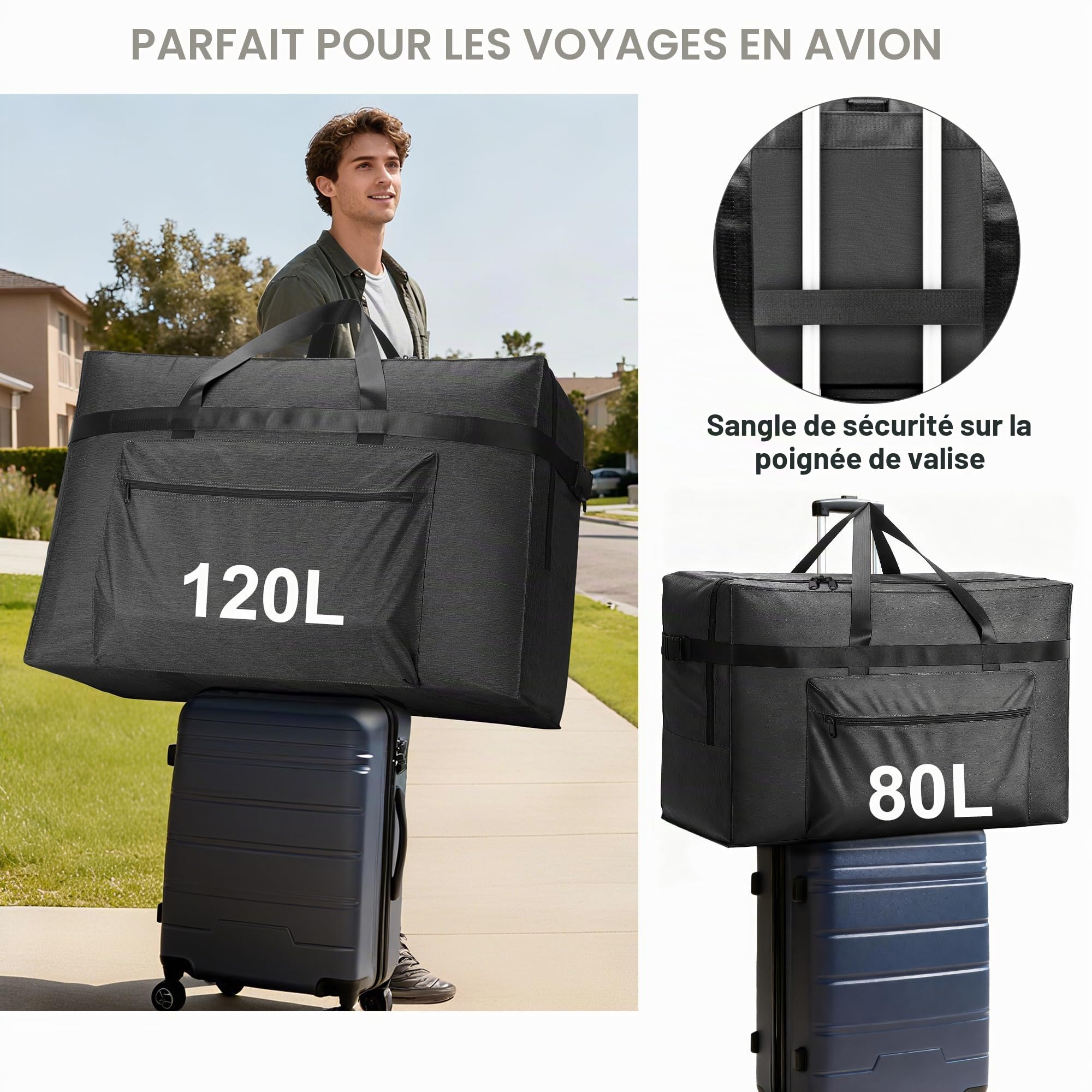 120L Sac de Voyage, Grand Sac de Voyage Imperméable et Résistant aux Déchirures, pour Déménagement, Rangement, Voyage, Camping pour Homme et Femme
