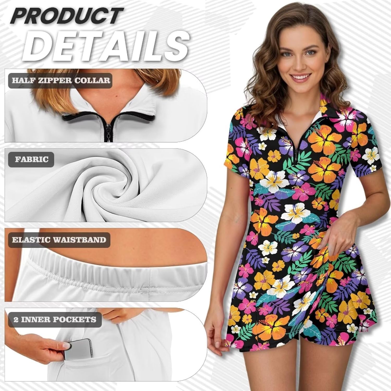 Golf Outfits for Women Summer Mini Short Sleeve Dress Workout Tennis Active Sport Athletic Outfit