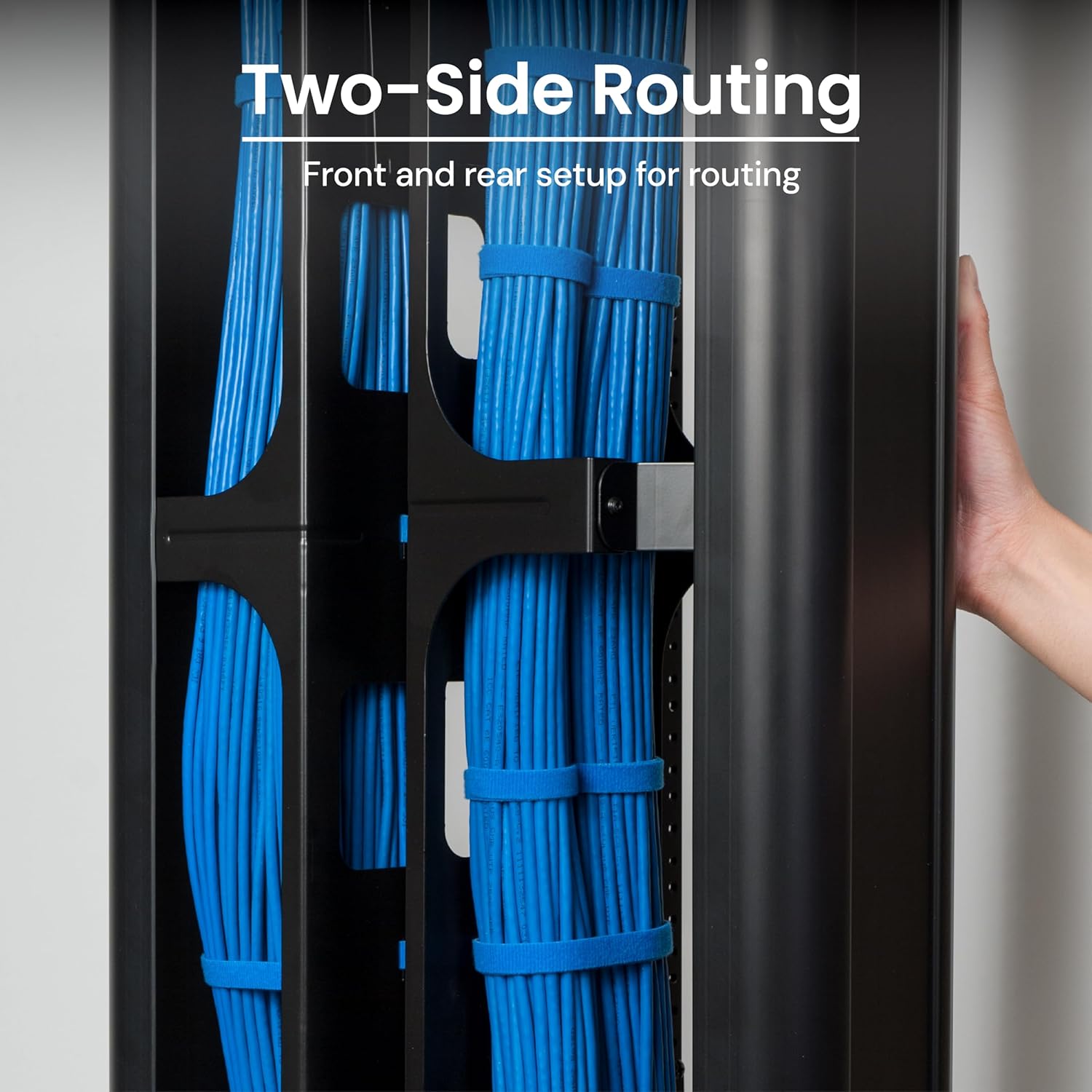 ICC Vertical Cable Management Channels for 7' Rack, 40" Height, 6" W x 6" D Metal Pathway with Covers, Adjustable Flat Brackets Pre-Installed, Side or Center Mount, 2-Piece Set, Black