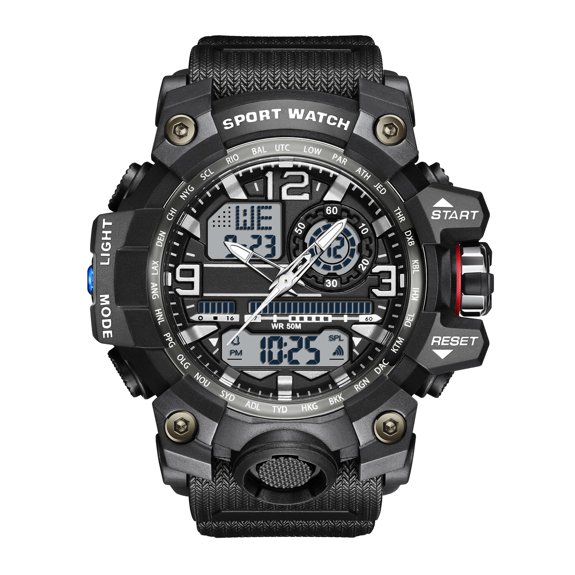 findtime Orologio sportivo da uomo, tattico, militare, impermeabile, orologio digitale da uomo, robusto, con retroilluminazione a LED, sveglia, cronometro