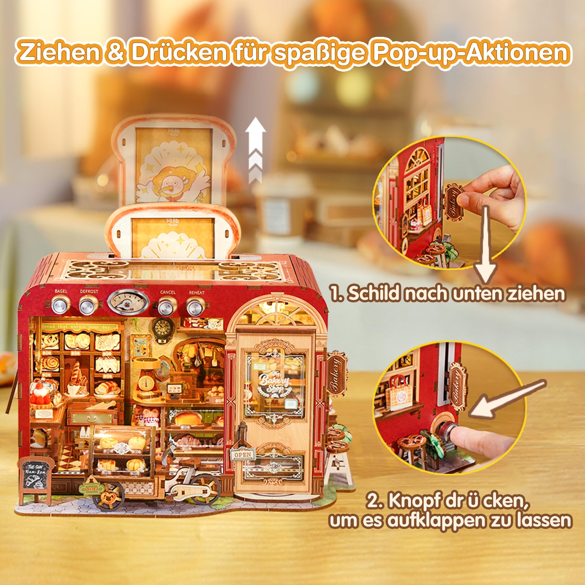 Tonecheer Book Nook Kit | DIY Puppenhaus & Miniatur Haus Selber Bauen | Modellbausatz für Erwachsene mit LED | 3D Puzzle Bücherstütze | Deko für Bücherregal (Toast-Bäckerei)
