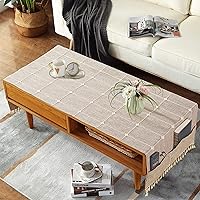 Vista 1 de Mantel de mesa auxiliar bohemio para sala de estar, con bolsillos y borlas, mantel rectangular a rayas para café, lavadora, secadora, refrigerador
