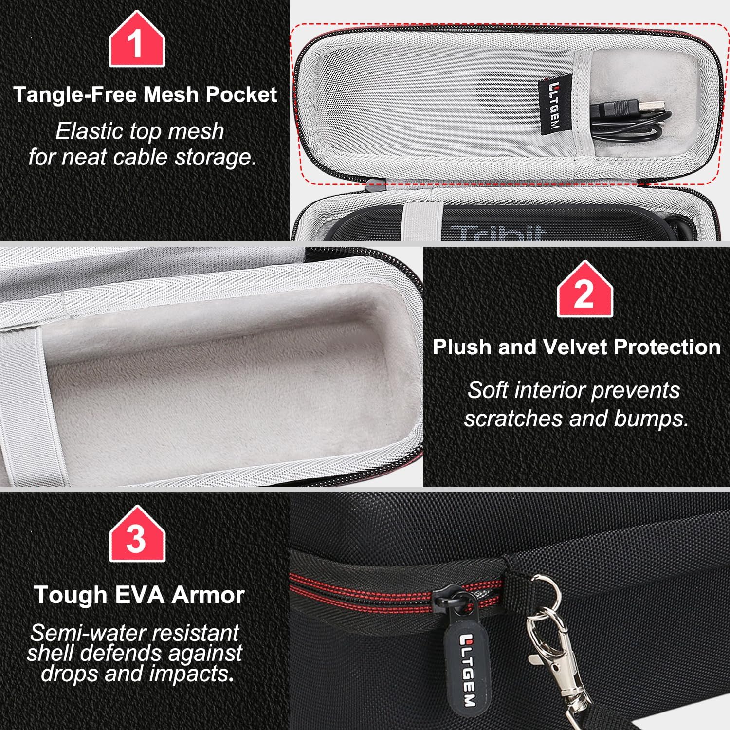LTGEM Hard Case for Tribit XSound Go/Plus 2 Portable Bluetooth Speaker - Travel Carrying Storage Bag(Black Case Only) - Image 4